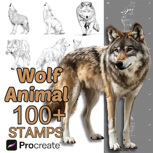 Procreate Wolf Animals Brushes | 100+ Wolf Animals Procreate Stamps | Safari, Farm, Woodland, Wild Animals | Cute Wolf Procreate | Cute Wolf