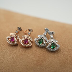 Boucles d'oreilles diva CZ en argent 925, plaquées or rose 18 carats, clous au dos