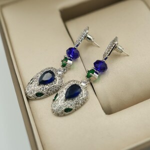 Blue Cz snake head earrings snake drop earrings post back
