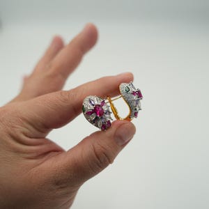 Rainbow Cz snake head earrings viper earrings post back 925 silver 18k gold plated