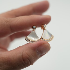 Mother of pearl diva earrings 925 silver 18k rose gold plated earrings studs back