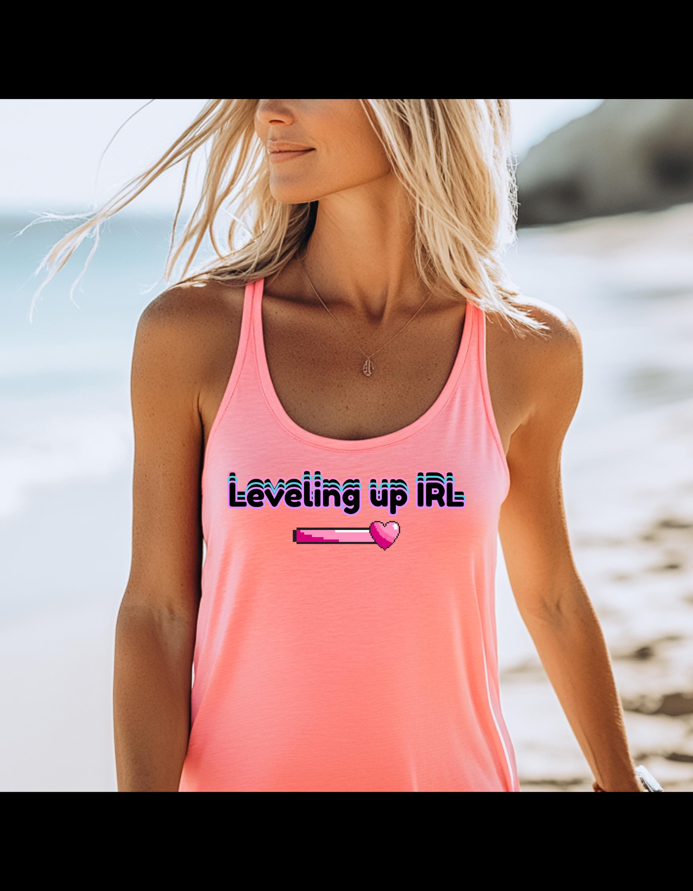 Youre Leveling Up IRL Top Gamer Girl Graphic Tank, Motivational Geek Shirt, Nerdy Workout Tank, Funny Level-Up Tee - Thumbnail 2