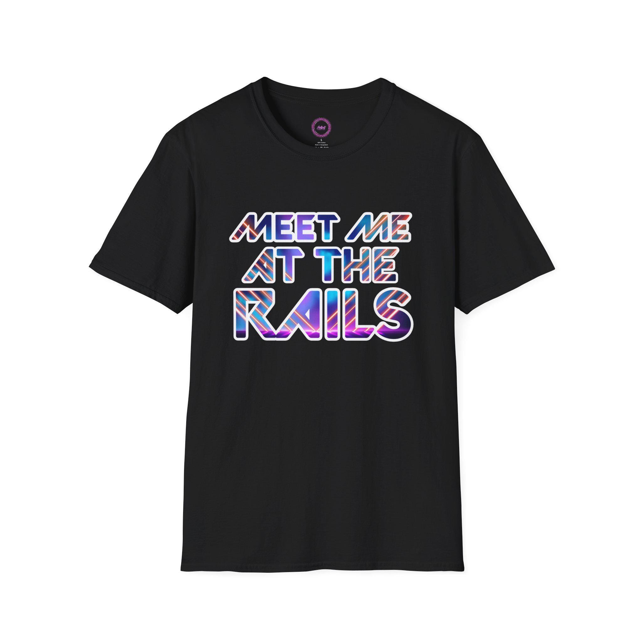Meet Me at the Rails T-Shirt, Rave Graphic Tee, Festival EDM Shirt, Bass Drop Front Row Vibes, Gildan 64000 Unisex - Thumbnail 6