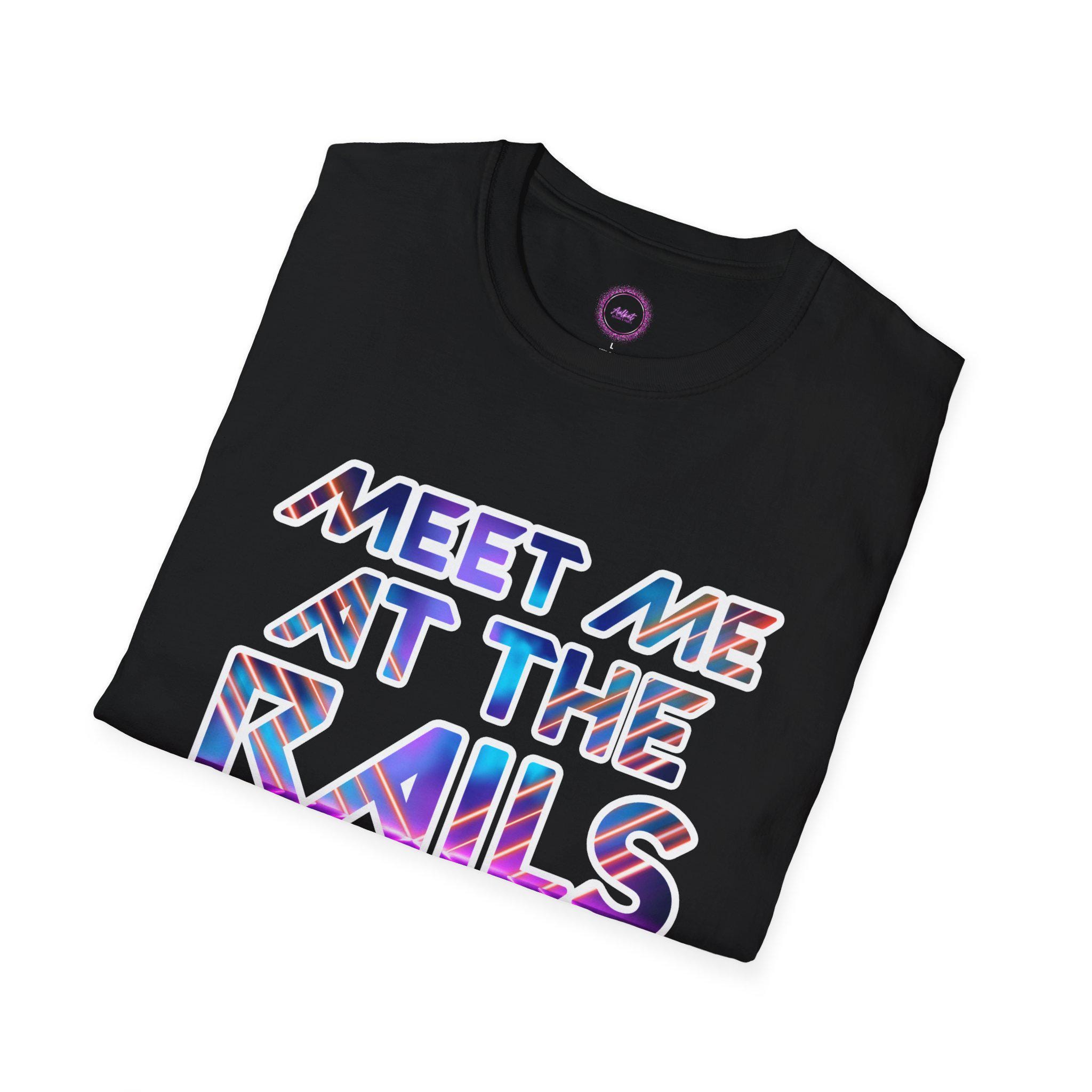 Meet Me at the Rails T-Shirt, Rave Graphic Tee, Festival EDM Shirt, Bass Drop Front Row Vibes, Gildan 64000 Unisex - Thumbnail 7