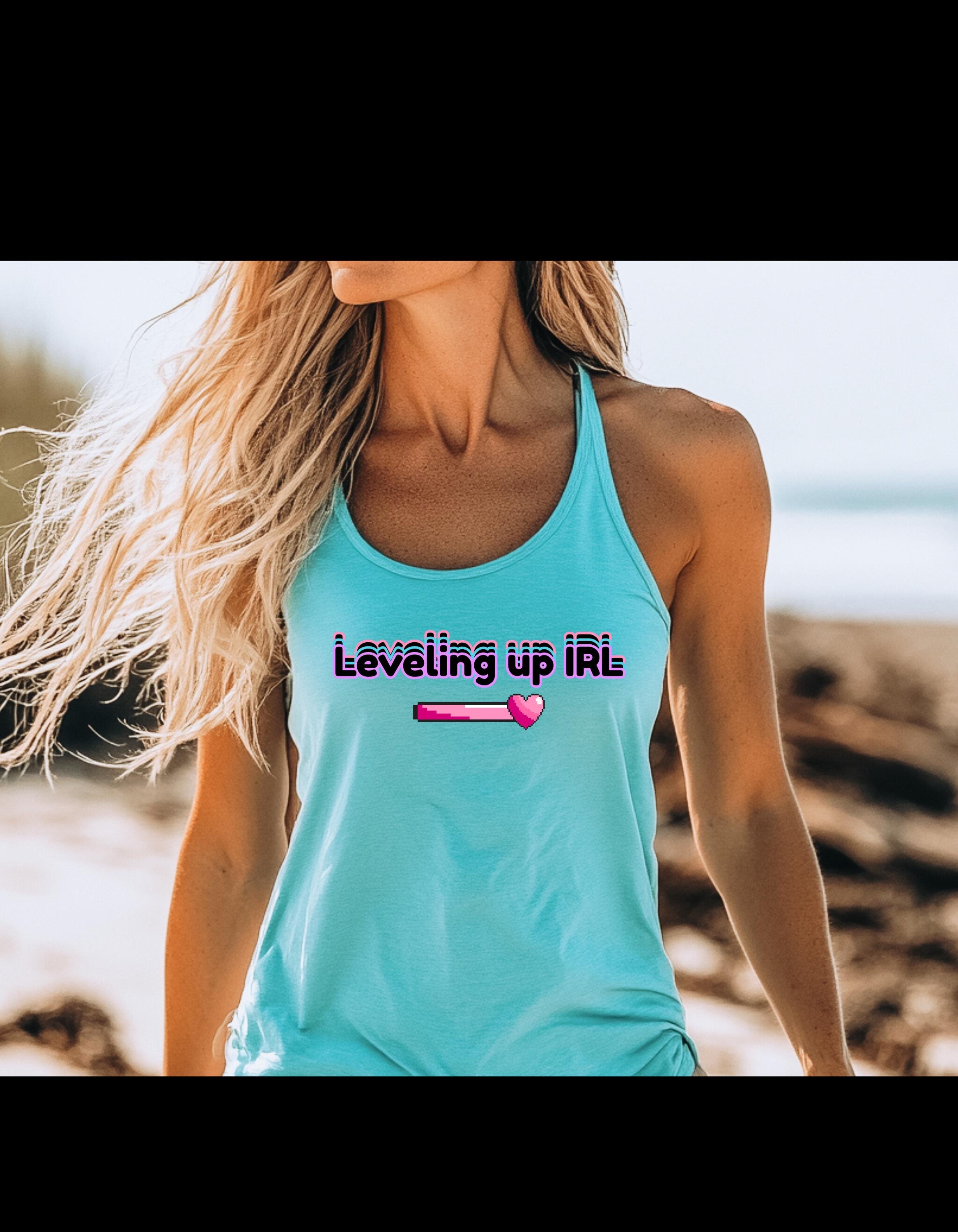 Youre Leveling Up IRL Top Gamer Girl Graphic Tank, Motivational Geek Shirt, Nerdy Workout Tank, Funny Level-Up Tee - Thumbnail 4