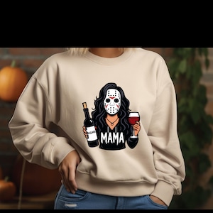 Jason Maske Mädchen Sweatshirt: Halloween Horror Wein Liebhaber Rundhalsausschnitt