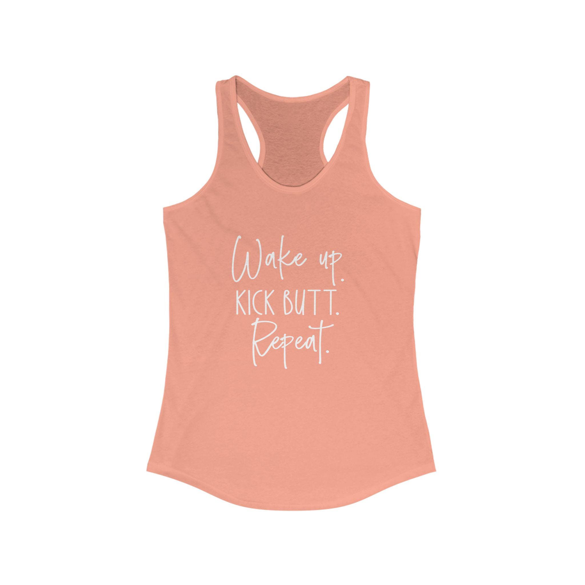 Wake Up Kick Butt Repeat Tank Top : Motivational Workout Shirt, Next Level 1533 Racerback, Fitness Gym Tank for Women, Girl Boss Activewear - Thumbnail 6