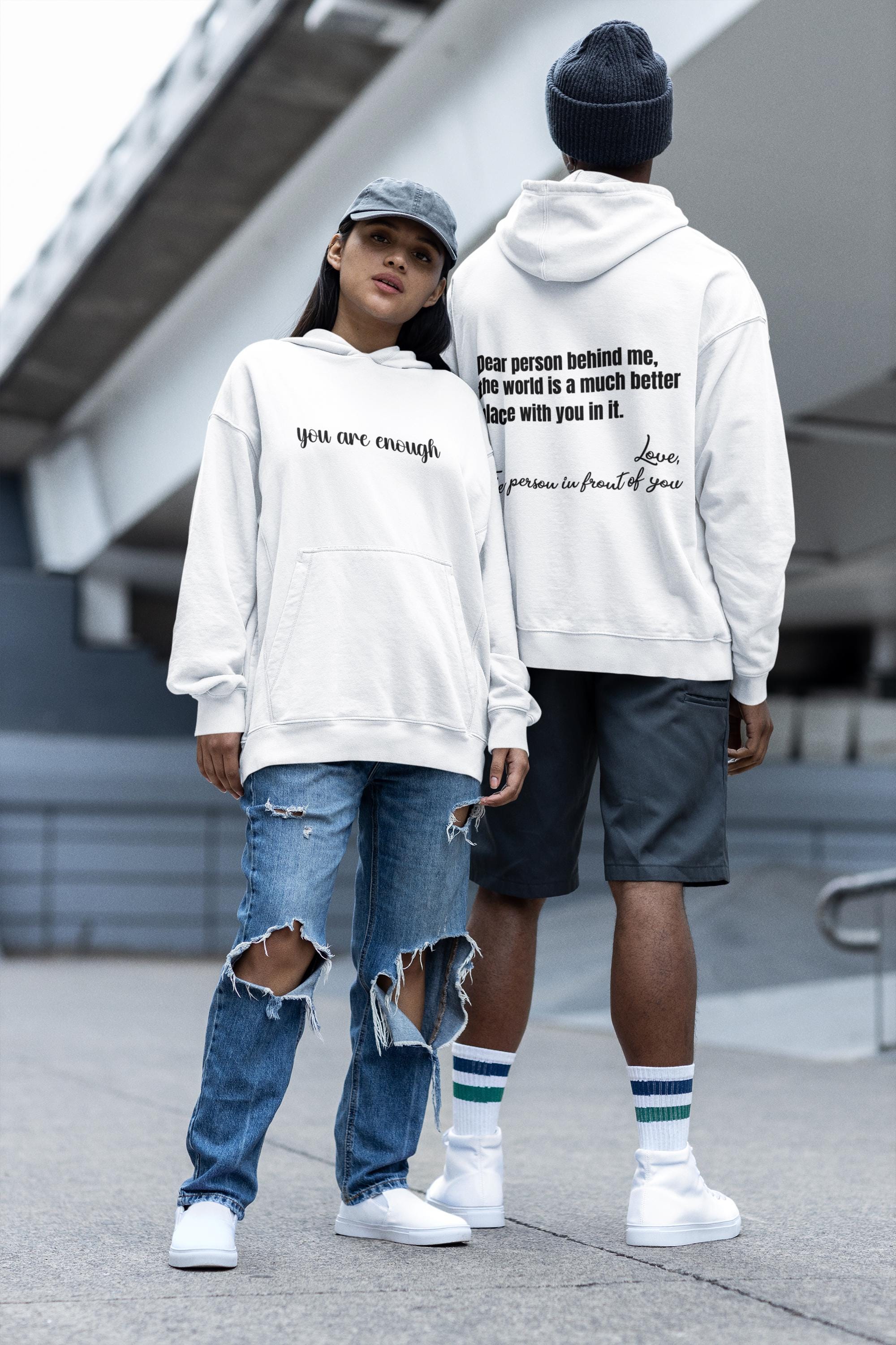 You Are Enough Hoodie with Back Message | Mental Health & LGBTQ+ Affirmation Sweatshirt | Gildan 18500 Unisex Hoodie Gift