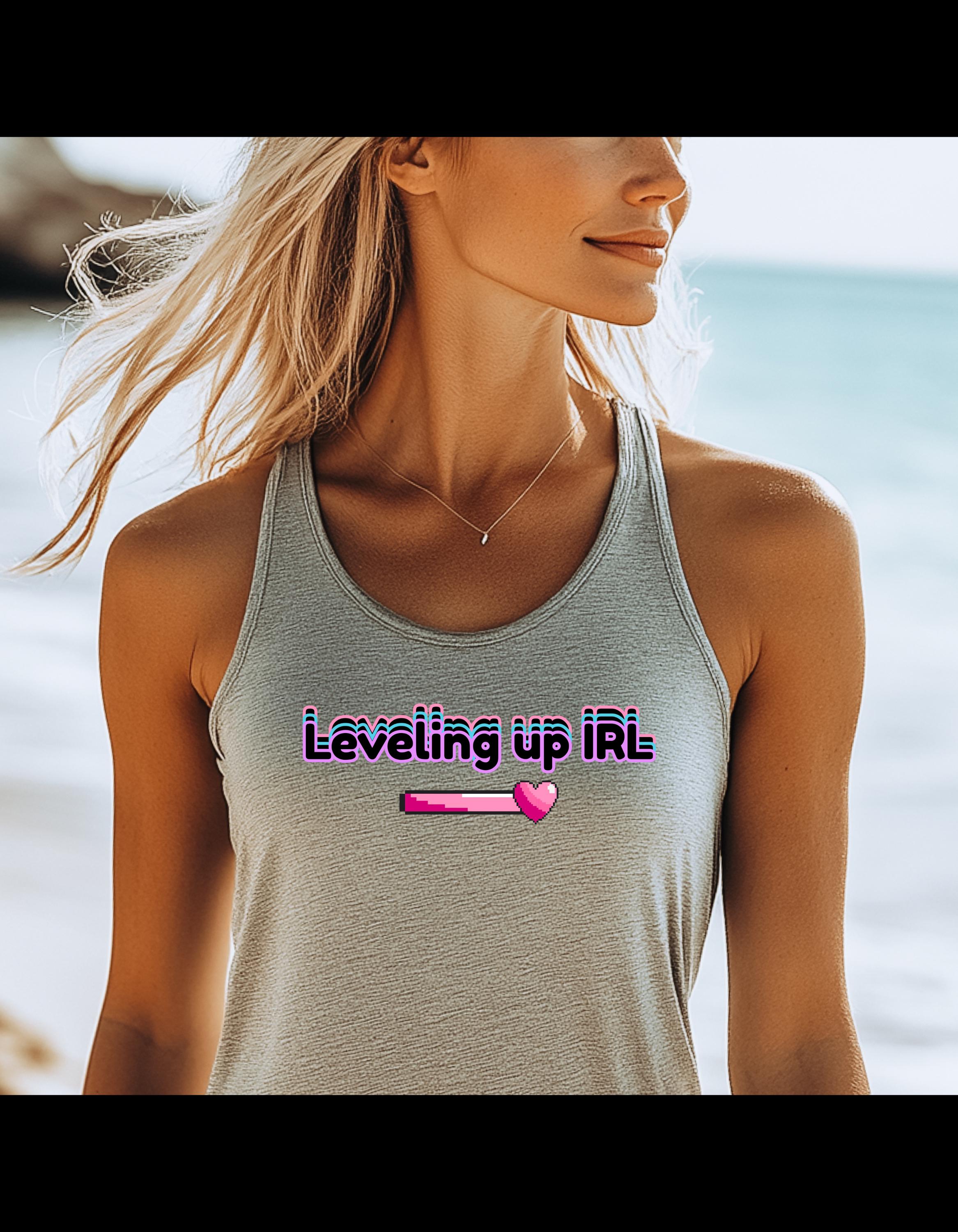 Youre Leveling Up IRL Top Gamer Girl Graphic Tank, Motivational Geek Shirt, Nerdy Workout Tank, Funny Level-Up Tee - Thumbnail 3