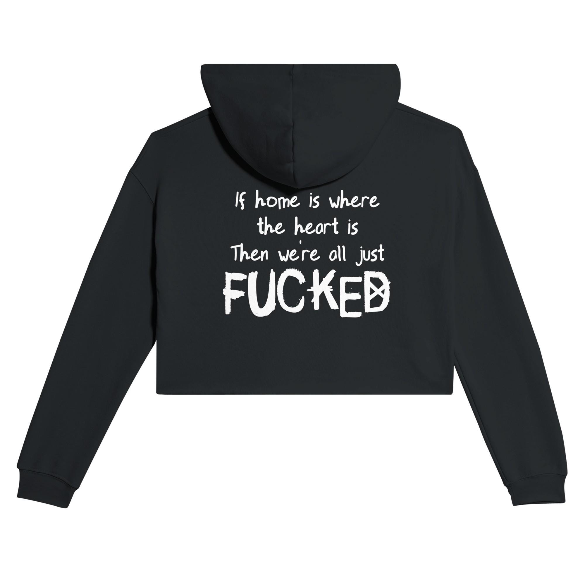 Where The Heart Is Cropped Hoodie for Women, Bella + Canvas 7502 Black, Cozy Casual Pullover Sweatshirt - Thumbnail 2