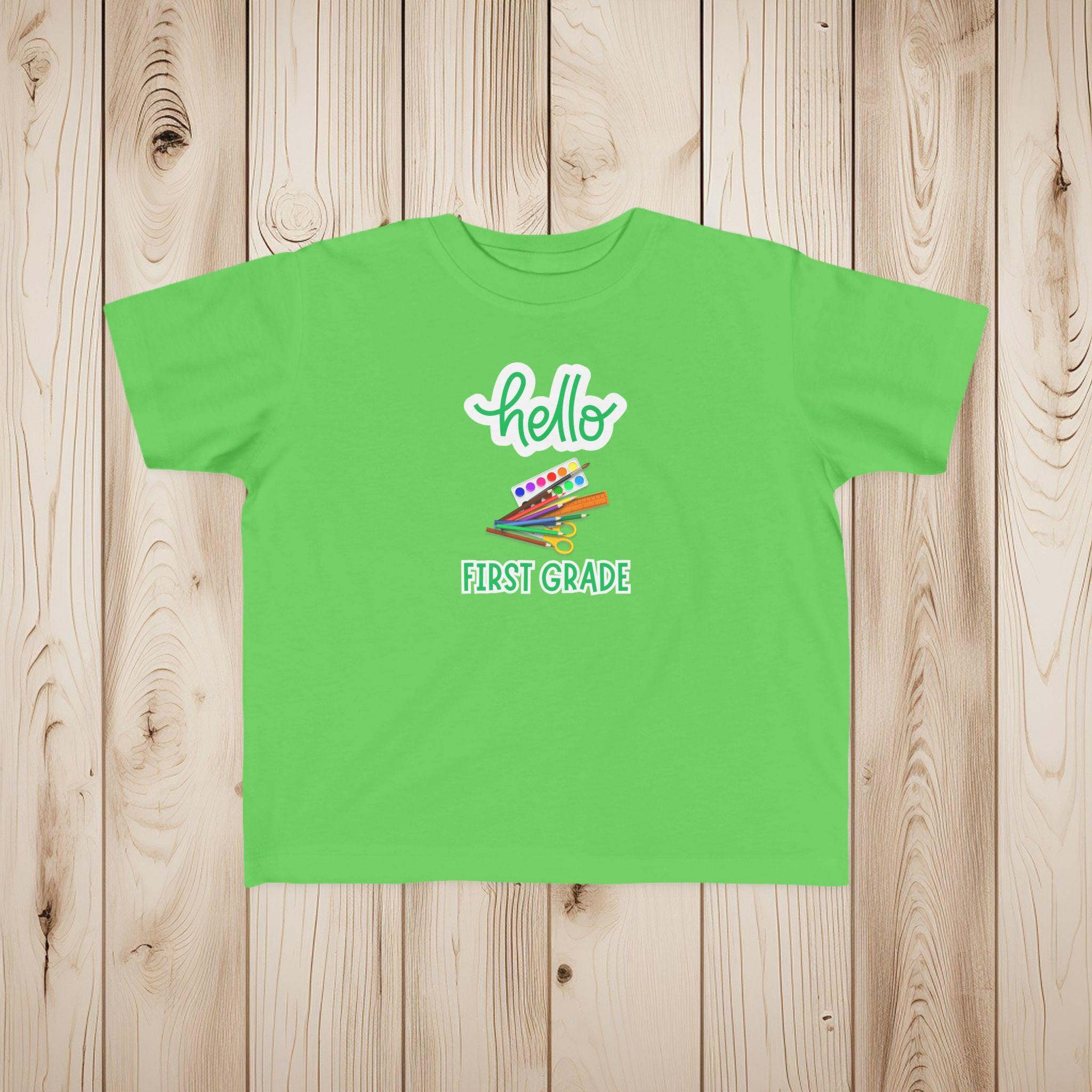 Hello First Grade Shirt, Personalized Back to School or daycare Toddler, Custom Rabbit Skins 3321 Tee, First Day of School Shirt - Thumbnail 3
