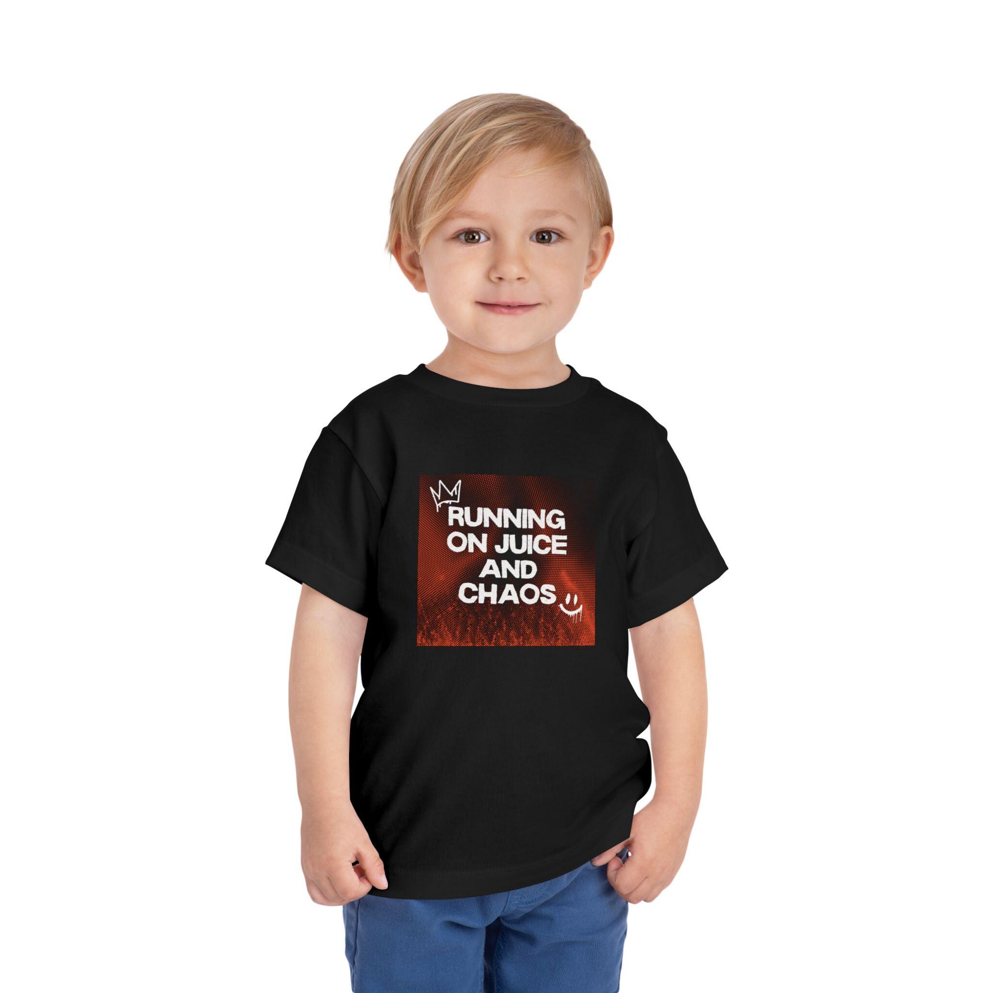 Toddler Graphic Tee, Running on Juice and Chaos Bella Canvas 3001T Shirt, Funny Toddler T-Shirt for Boys & Girls, Gift for Wild Toddlers