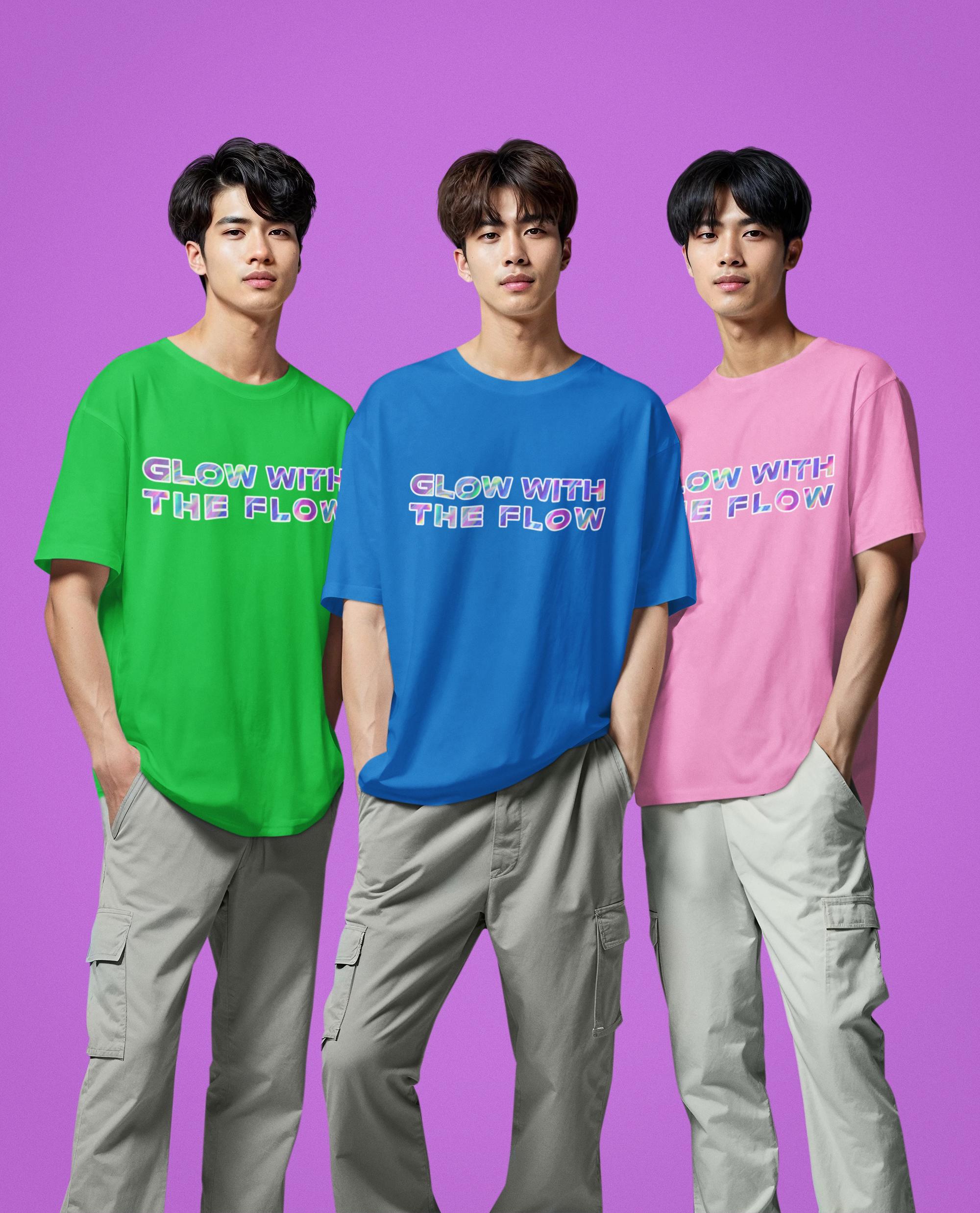 Glow With The Flow T-Shirt, Neon Rave Shirt, Gildan 64000 Unisex Tee, Festival EDM Graphic, Funny Party Quote, Club Vibes Tee - Thumbnail 4