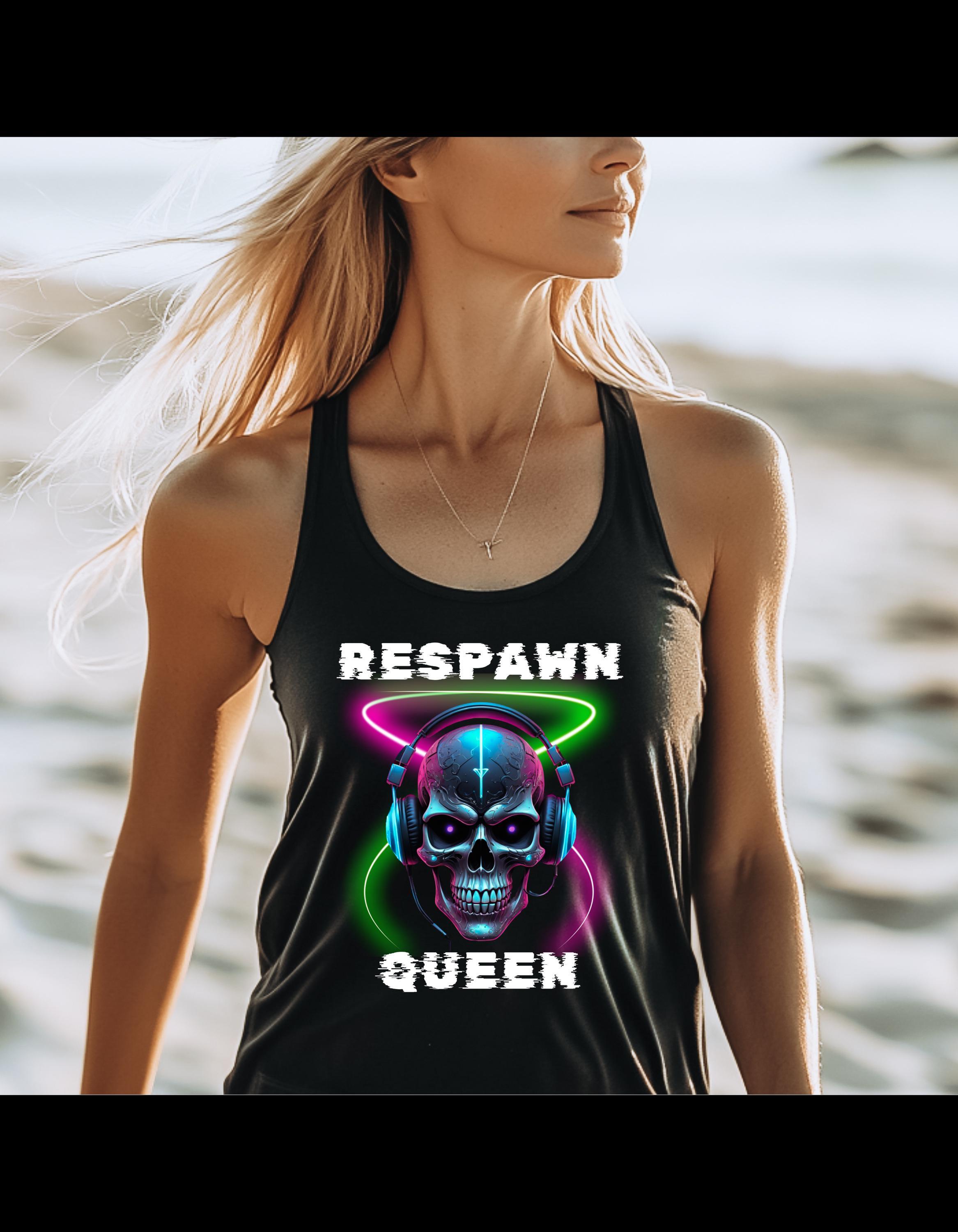 Respawn Queen Tank Racerback Top - Gamer Girl Graphic Shirt, Funny Gaming & Workout Tank, Cute Nerdy Video Game Aesthetic - Image 1