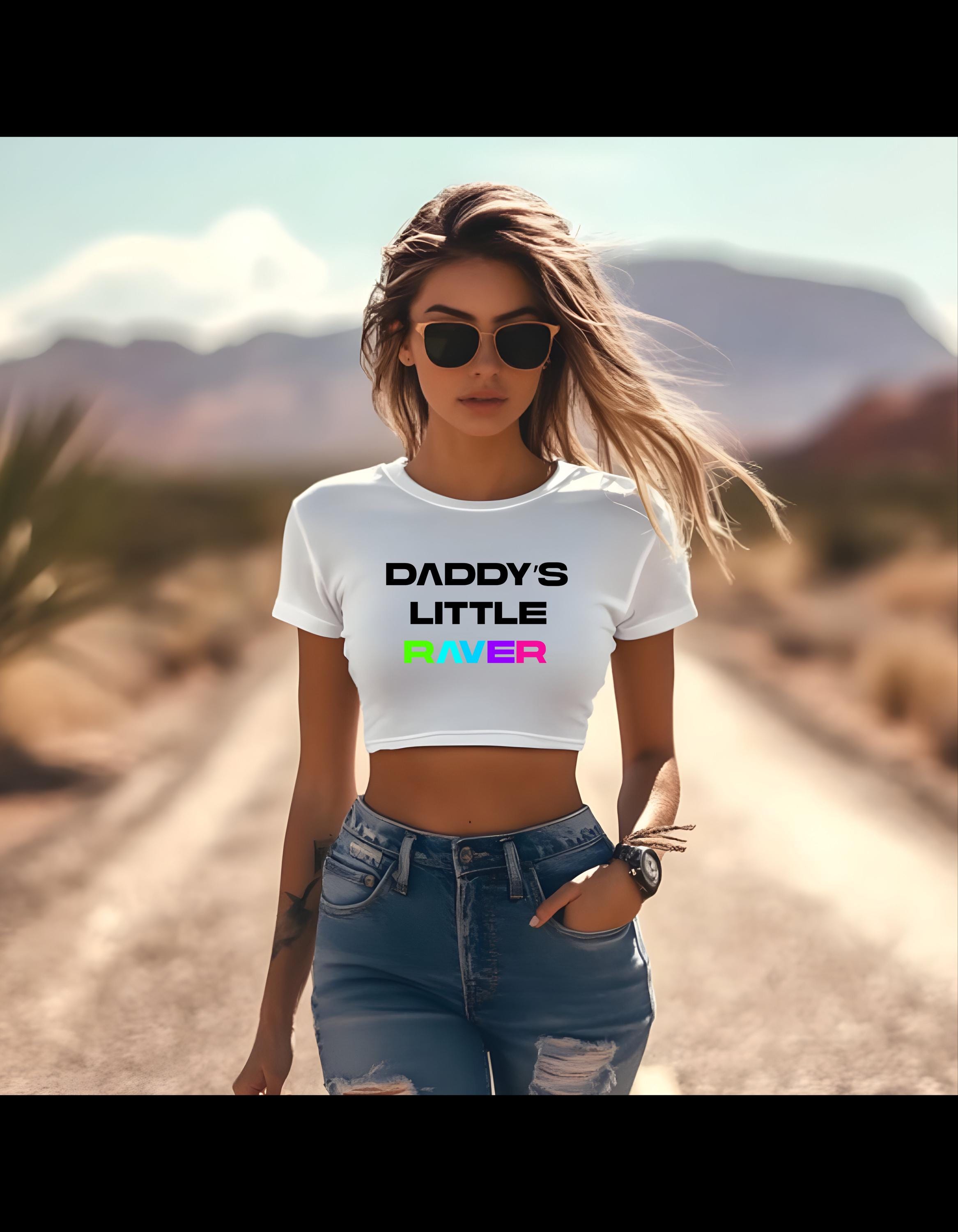 Daddy's Little Raver Crop Top, Bella Canvas 6681, Rainbow Rave Festival Shirt, Edgy Y2K Party Girl Aesthetic Crop Tee - Thumbnail 2