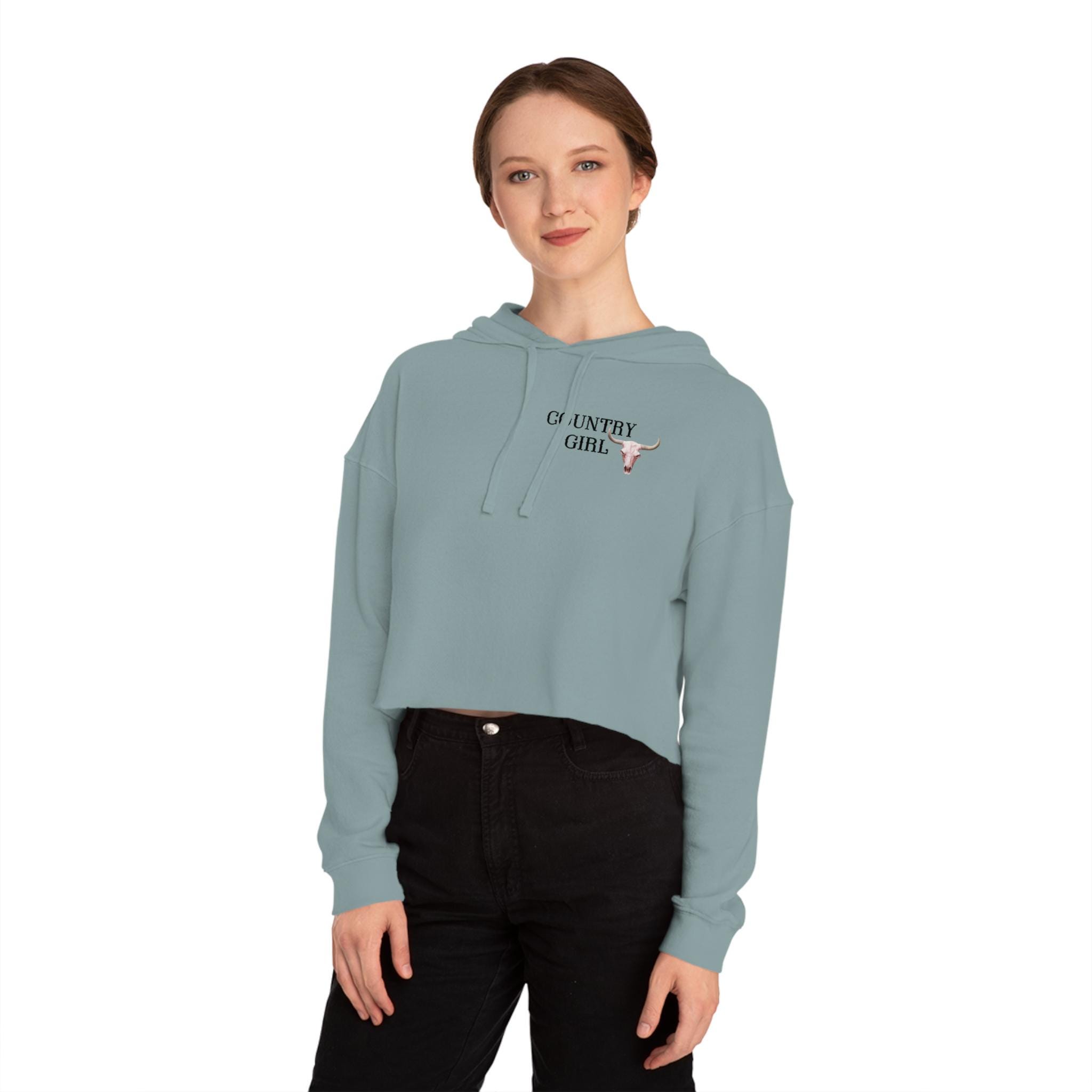 Country Girl Crop Top Hoodie : Western Cow Head Design, Cute Southern Cowgirl Sweatshirt, Rodeo Outfit, Farm Aesthetic, Trendy Country Style - Thumbnail 6
