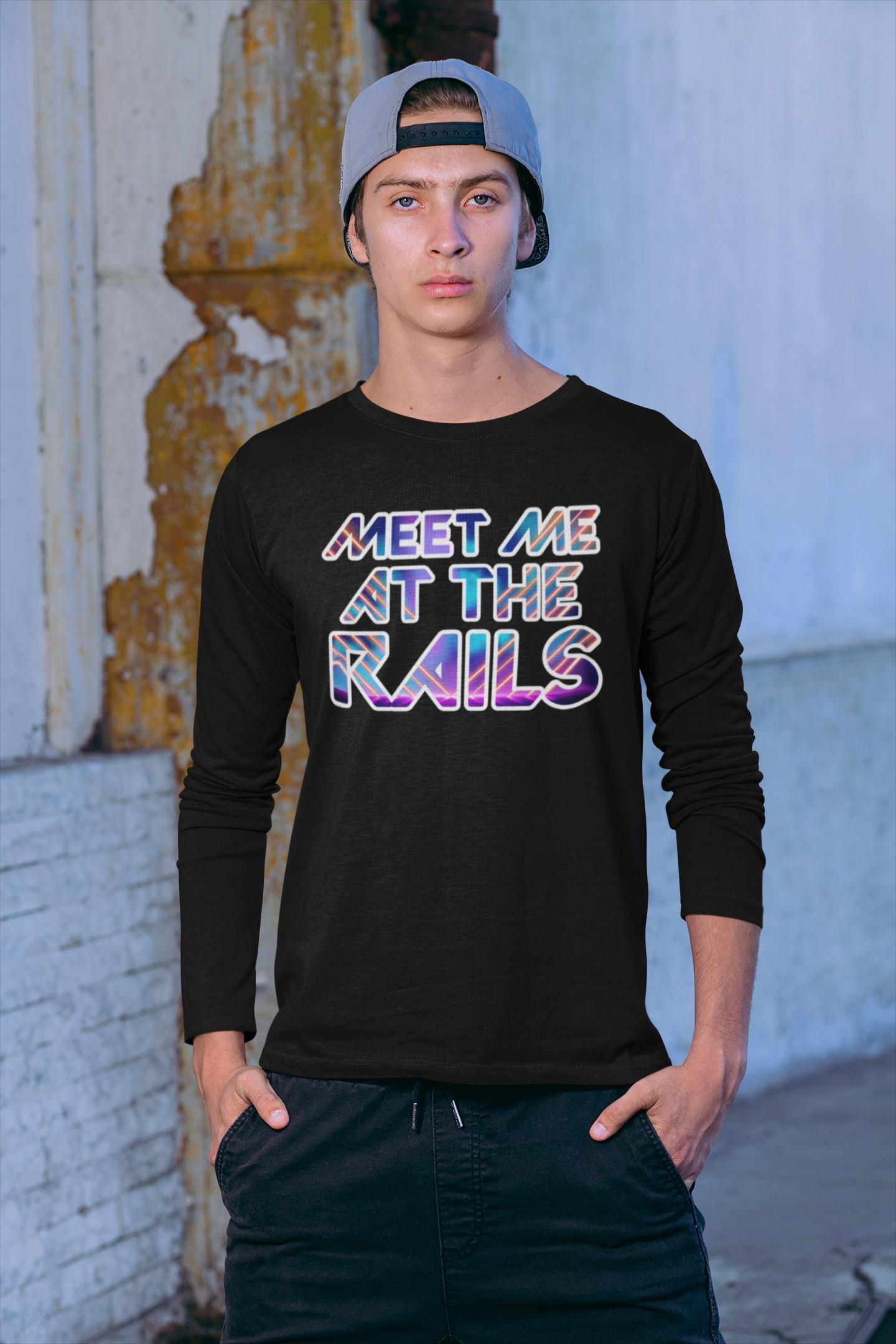 Meet Me at the Rails T-Shirt, Rave Graphic Tee, Festival EDM Shirt, Bass Drop Front Row Vibes, Gildan 64000 Unisex - Thumbnail 4