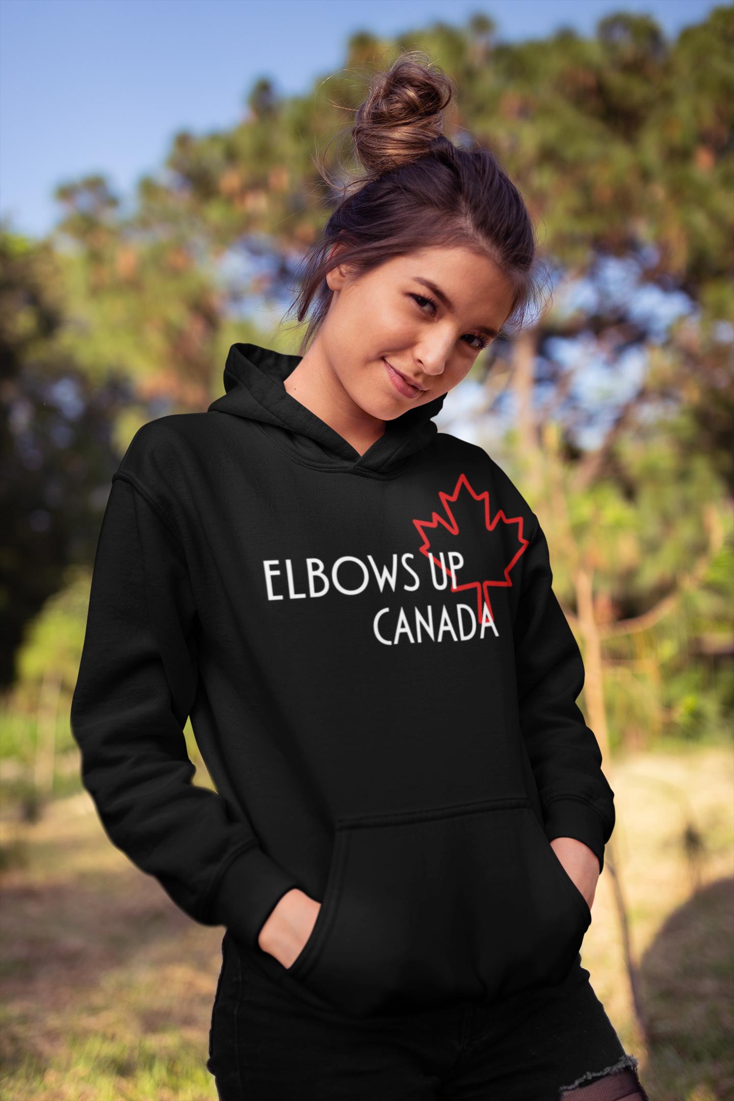 Elbows Up Canada Fleece Hoodie, Cozy Sweatshirt, Great for Canada Day, Gift for Canadians, Travel Hoodie, Thanksgiving Apparel