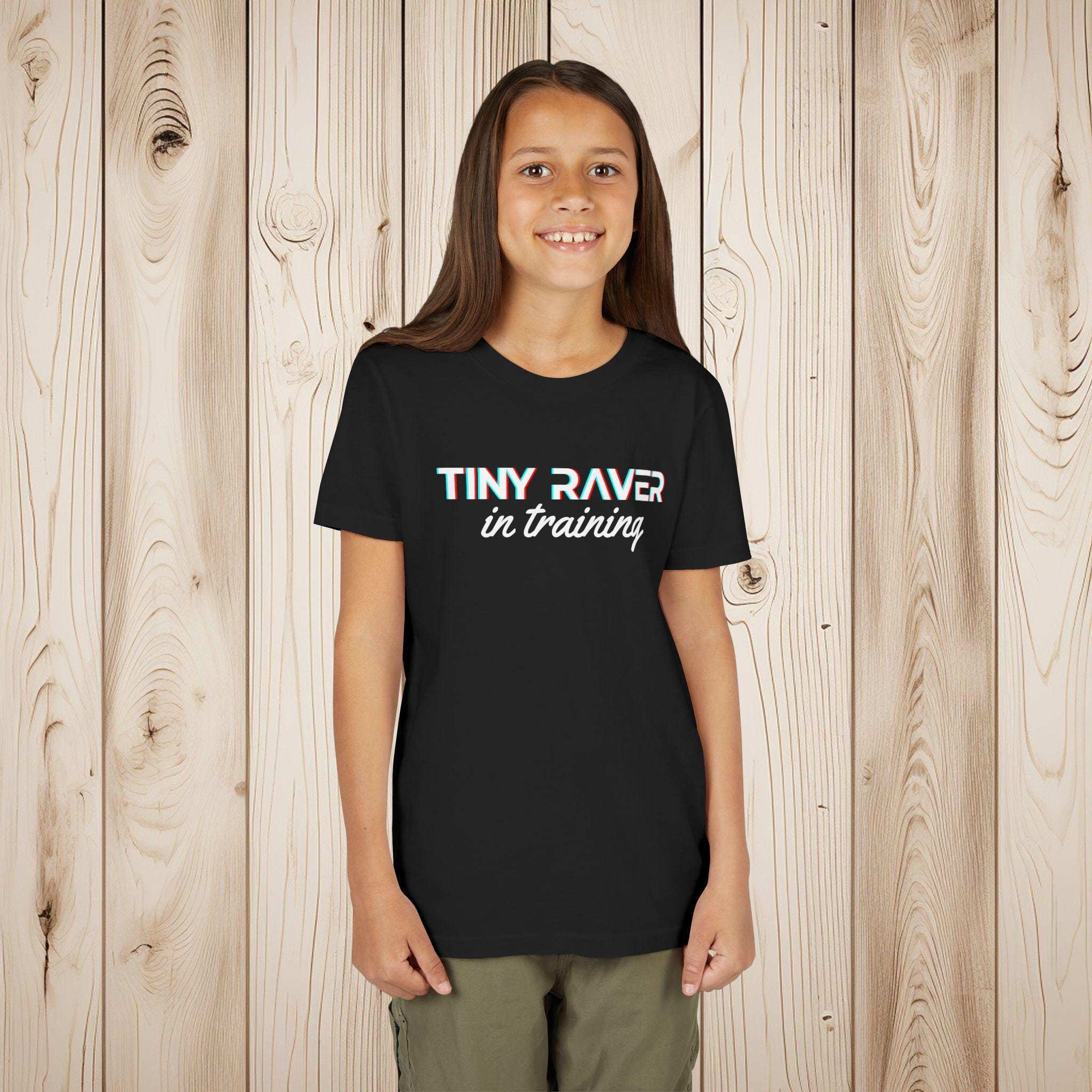 Tiny Raver in Training Youth T-Shirt, Bella Canvas 3001Y Kids Rave Shirt, Funny EDM Festival Clothing for Kids, Music Lover Outfit - Thumbnail 2