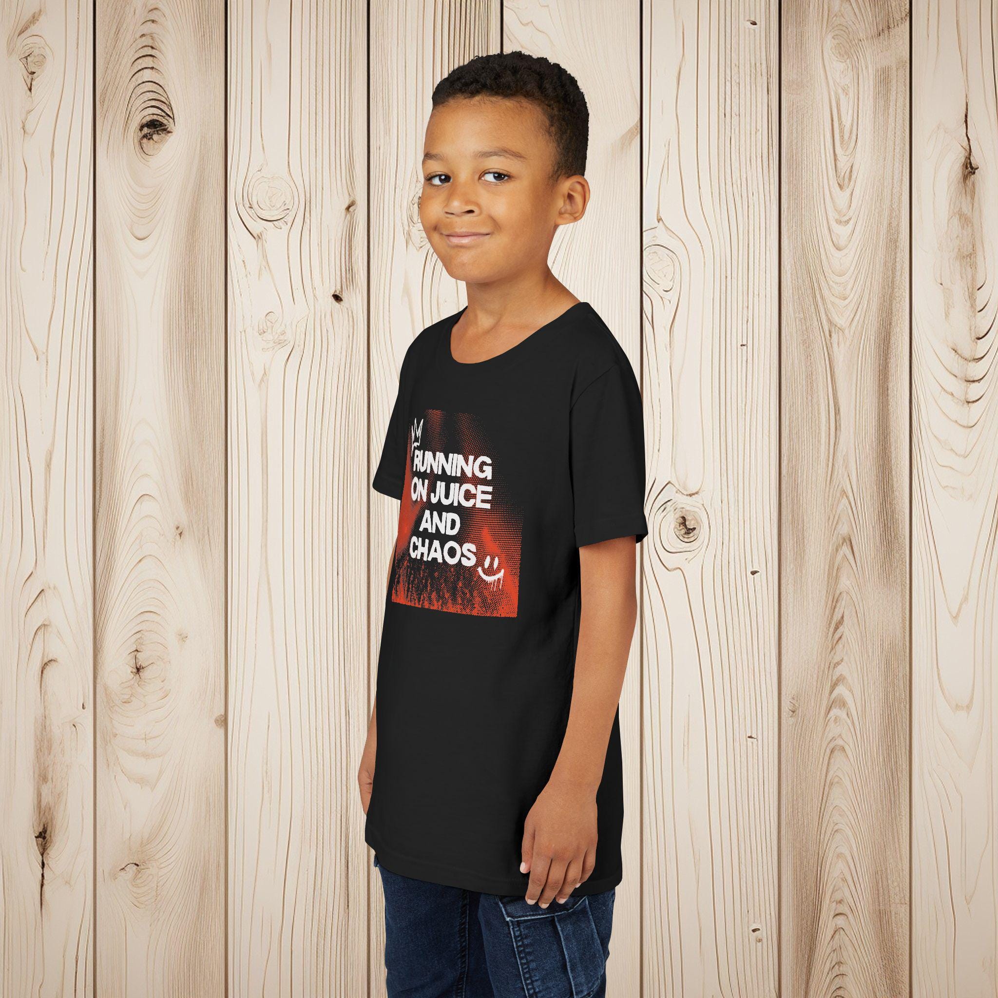 Running on Juice and Chaos Youth T-Shirt, Bella Canvas 3001Y Kids Tee, High Energy Kid Shirt, Soft Cotton Graphic Tee, Toddler & Youth Sizes - Thumbnail 6