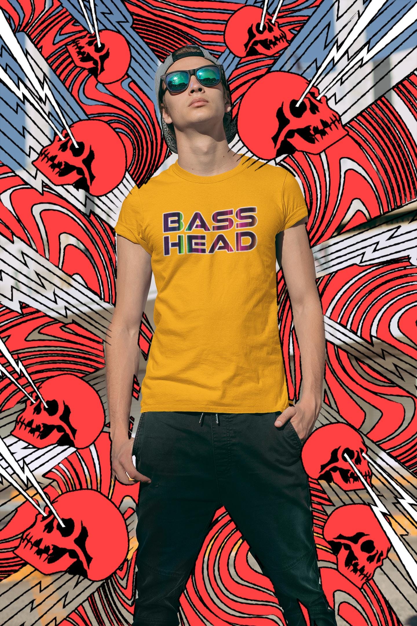 Bass Head T-Shirt, Gildan 64000 Unisex Tee, EDM Rave Shirt, Dubstep Music Festival Top, DJ Bass Drop Graphic, Raver Gift Idea - Thumbnail 5