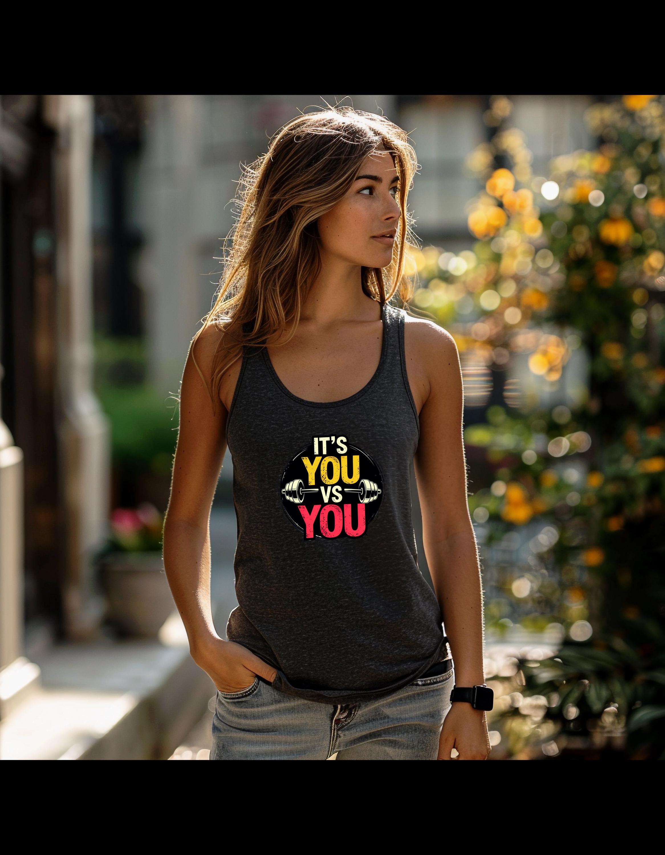 Motivational Fitness Tank Top | Gym Wear, Workout Apparel, Weightlifting Shirt, Activewear for Men & Women, It's You vs You - Thumbnail 2