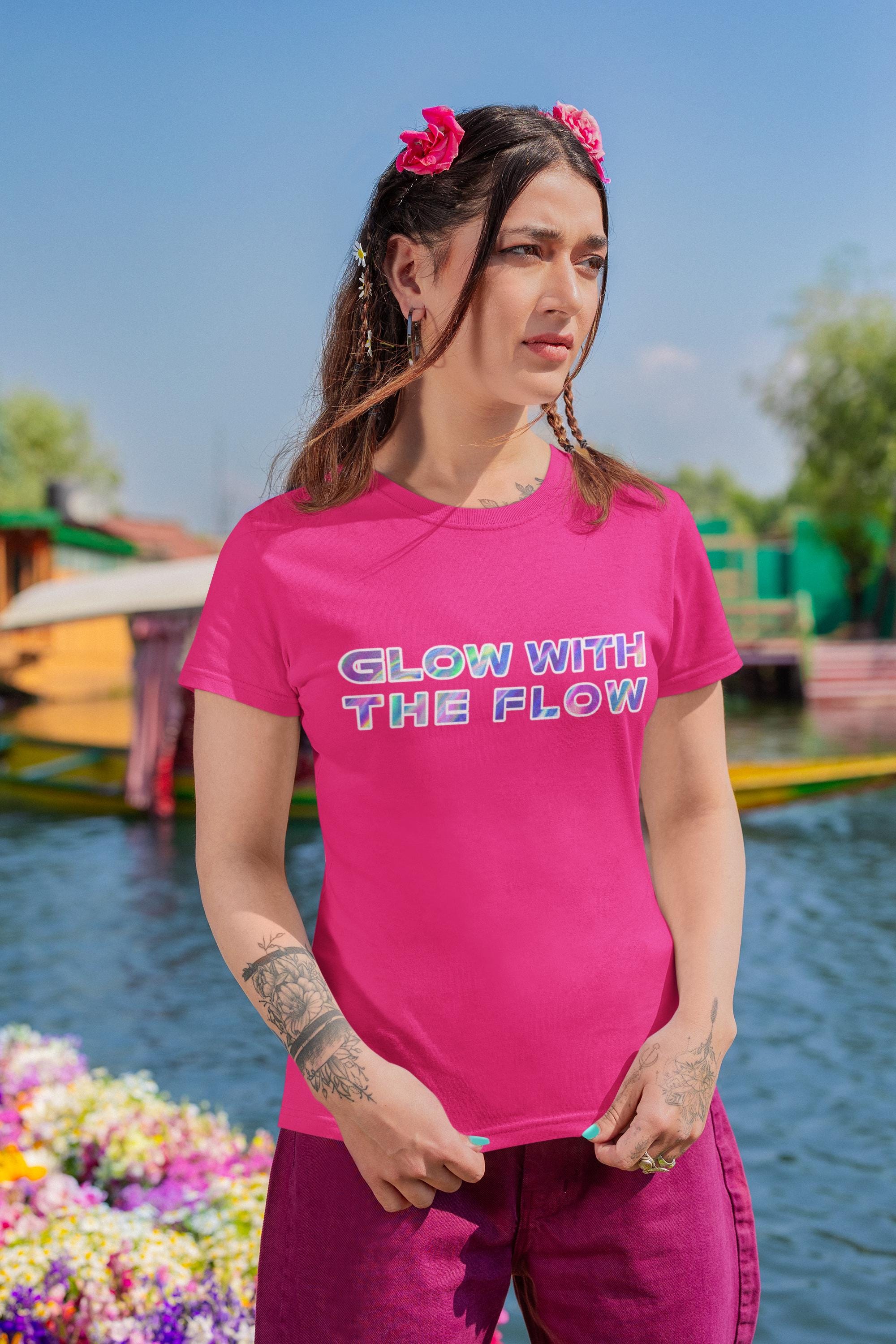 Glow With The Flow T-Shirt, Neon Rave Shirt, Gildan 64000 Unisex Tee, Festival EDM Graphic, Funny Party Quote, Club Vibes Tee - Thumbnail 5