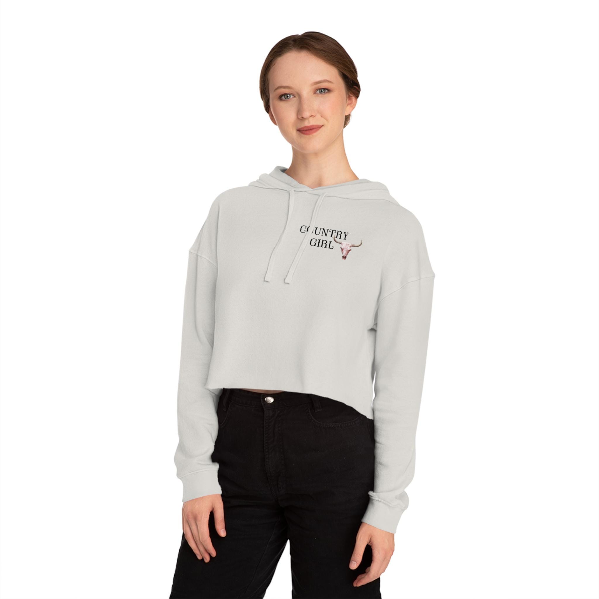 Country Girl Crop Top Hoodie : Western Cow Head Design, Cute Southern Cowgirl Sweatshirt, Rodeo Outfit, Farm Aesthetic, Trendy Country Style - Thumbnail 5