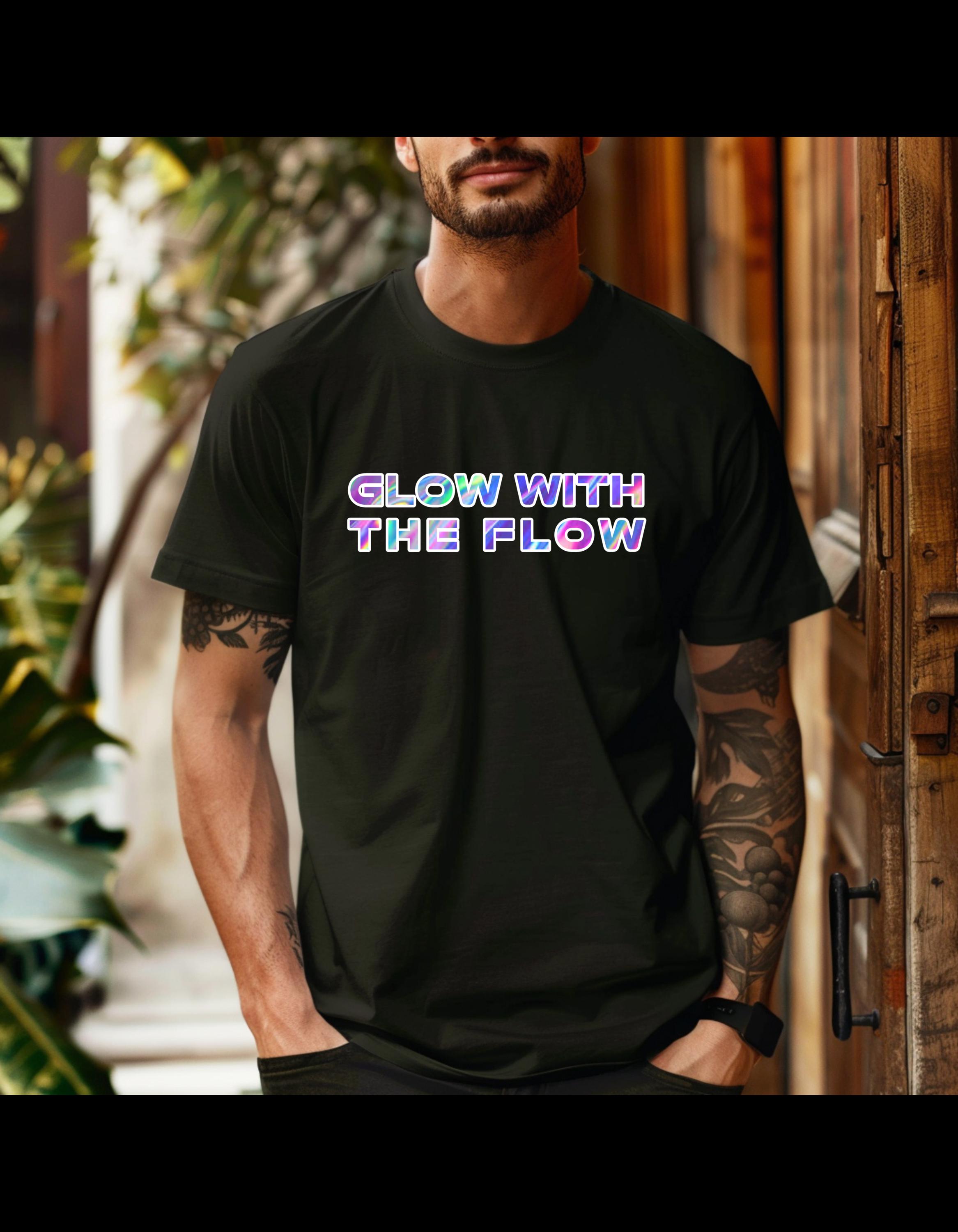 Glow With The Flow T-Shirt, Neon Rave Shirt, Gildan 64000 Unisex Tee, Festival EDM Graphic, Funny Party Quote, Club Vibes Tee