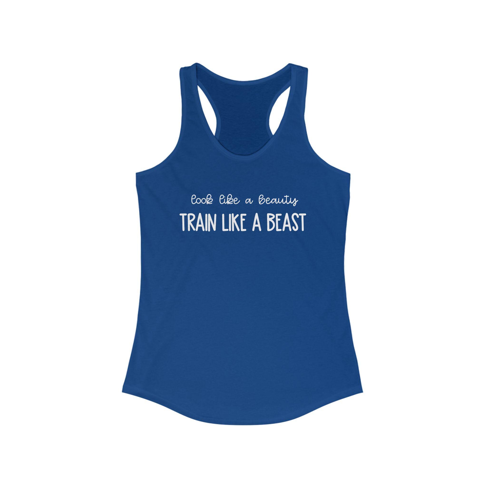 Motivational Gym Tank Top for Women - Look Like a Beauty Train Like a Beast Workout Shirt, Strong Woman Fitness Aesthetic - Thumbnail 7