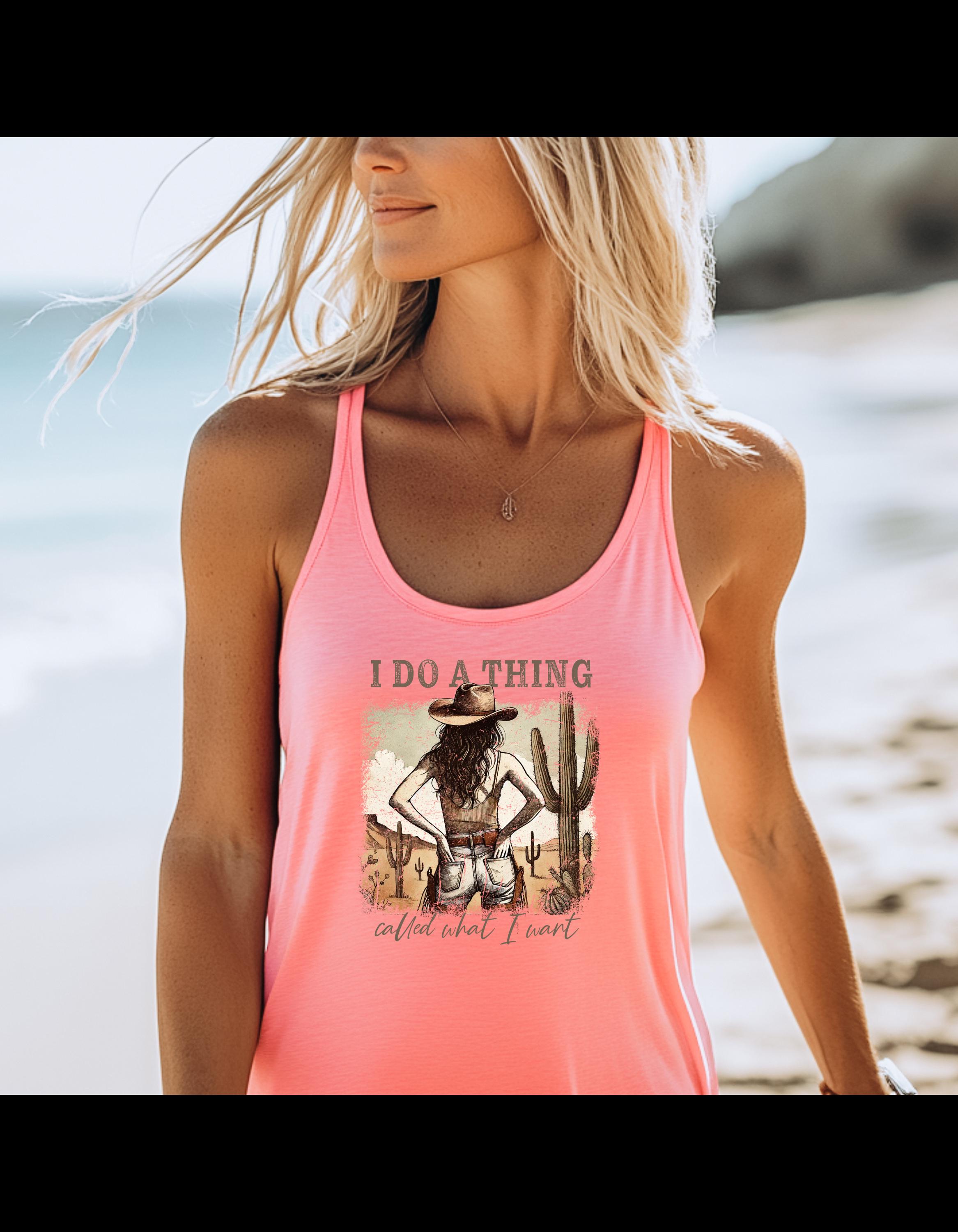 Cowgirl Tank Top I Do a Thing Called What I Want Graphic Western Sassy Tank, Next Level Racerback, Country Girl Attitude Shirt, Rodeo Outfit - Thumbnail 4