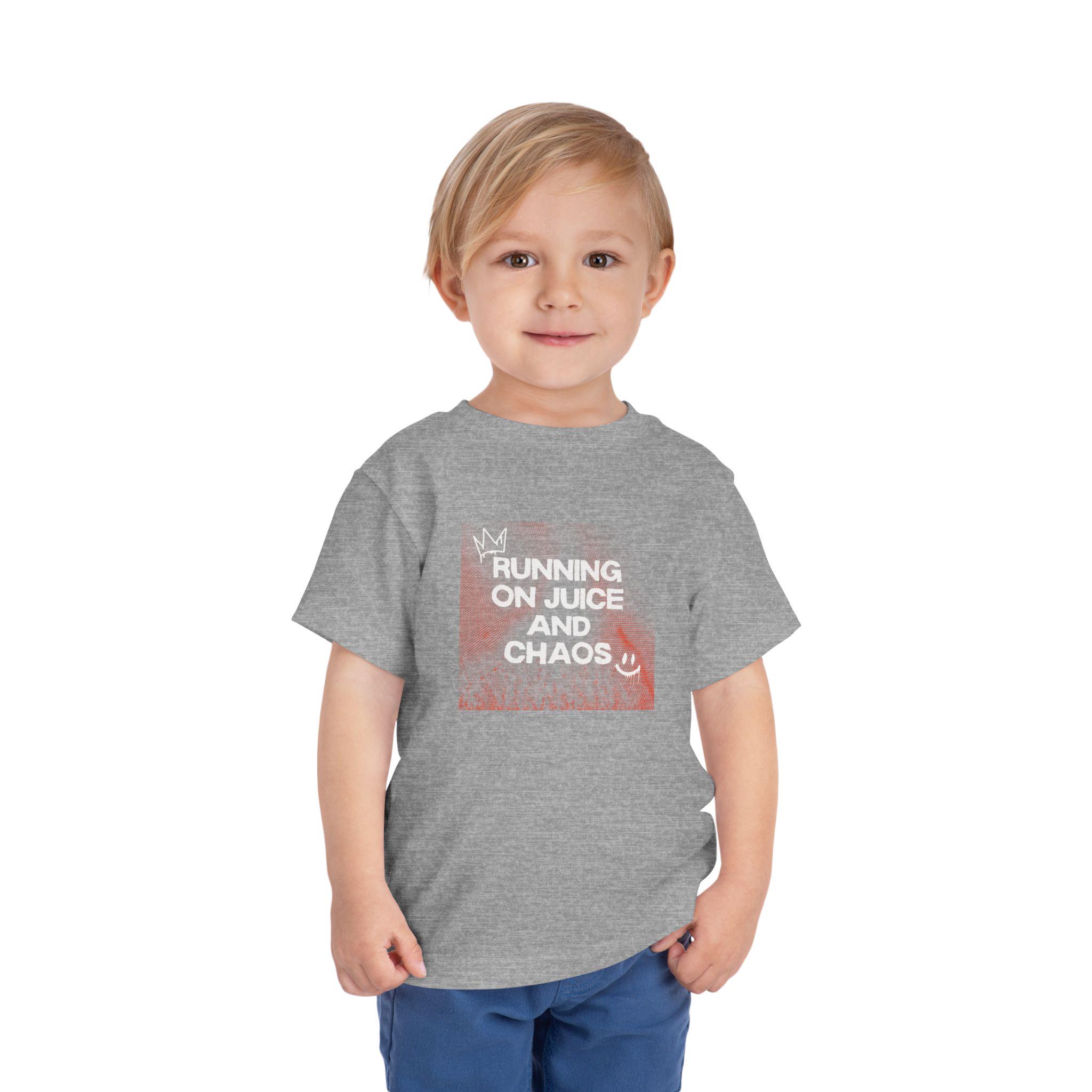 Toddler Graphic Tee, Running on Juice and Chaos Bella Canvas 3001T Shirt, Funny Toddler T-Shirt for Boys & Girls, Gift for Wild Toddlers - Thumbnail 2