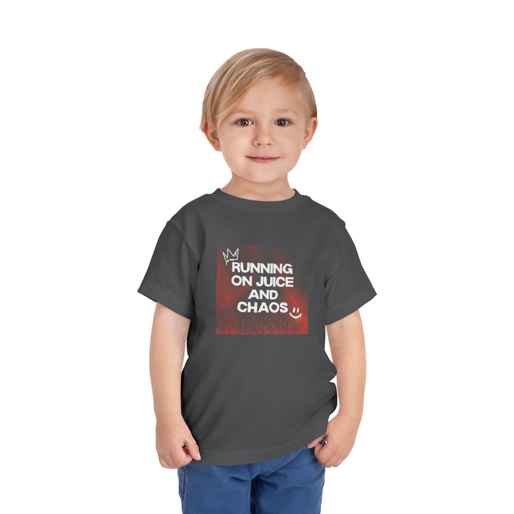 Toddler Graphic Tee, Running on Juice and Chaos Bella Canvas 3001T Shirt, Funny Toddler T-Shirt for Boys & Girls, Gift for Wild Toddlers - Thumbnail 3