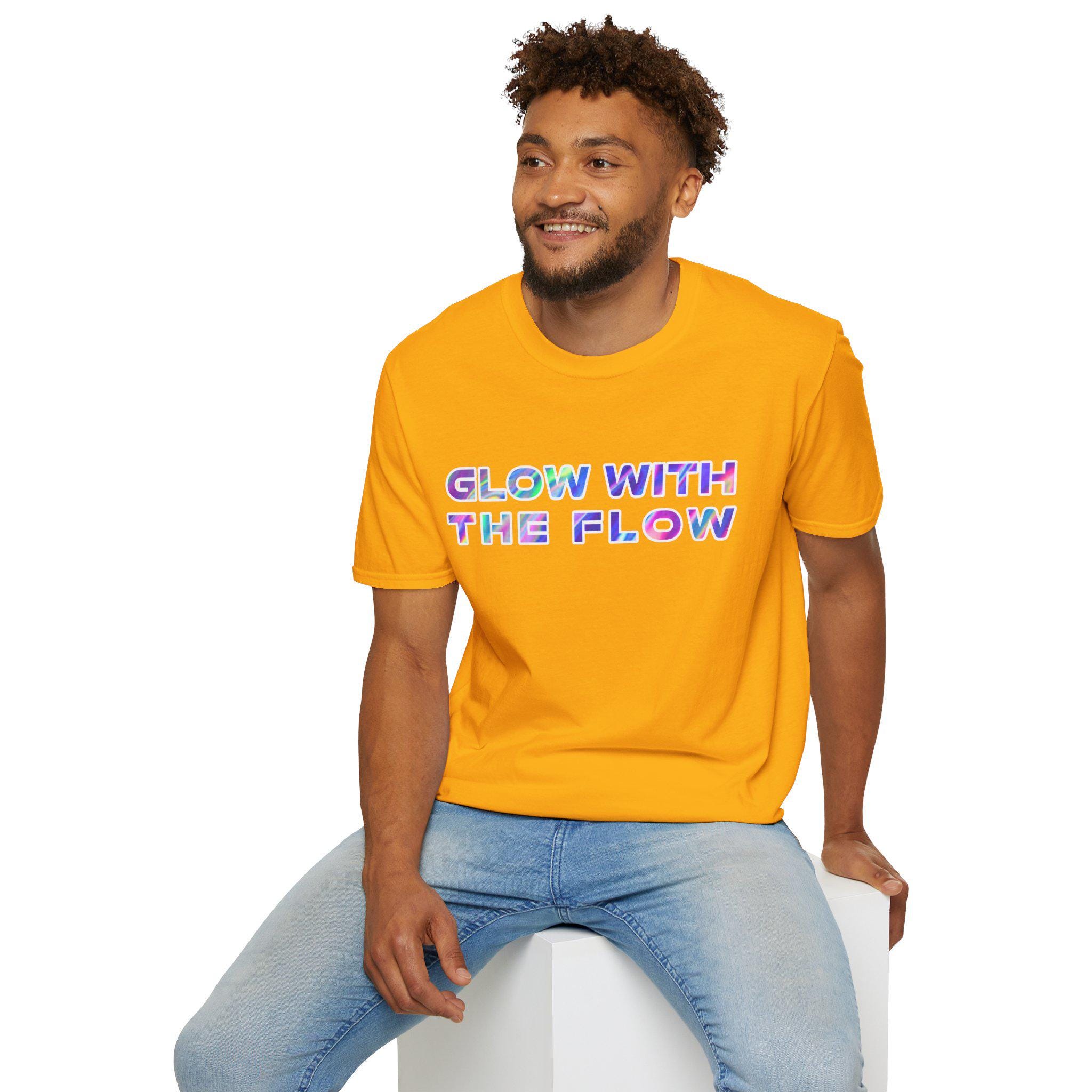 Glow With The Flow T-Shirt, Neon Rave Shirt, Gildan 64000 Unisex Tee, Festival EDM Graphic, Funny Party Quote, Club Vibes Tee - Thumbnail 7