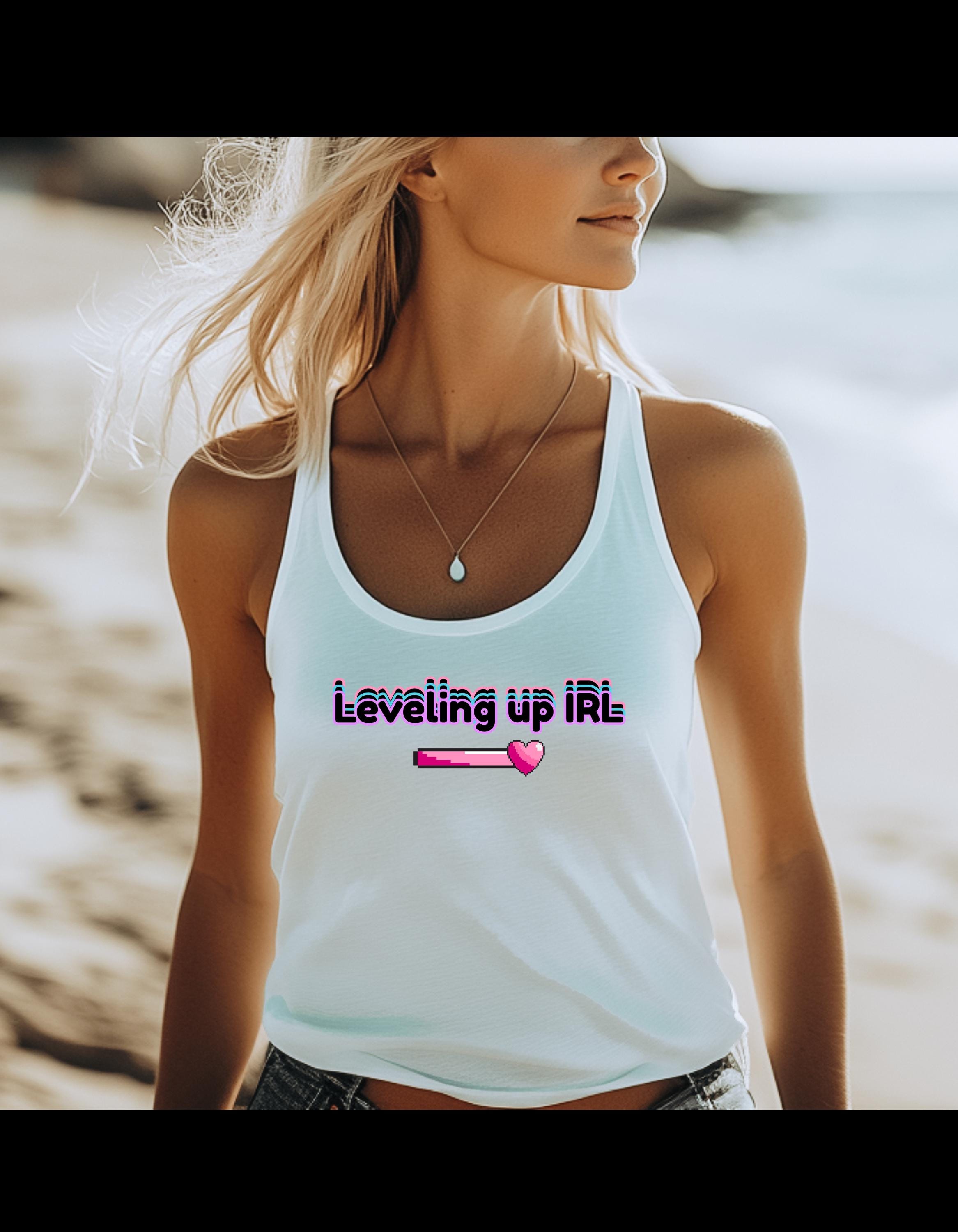 Youre Leveling Up IRL Top Gamer Girl Graphic Tank, Motivational Geek Shirt, Nerdy Workout Tank, Funny Level-Up Tee - Thumbnail 5