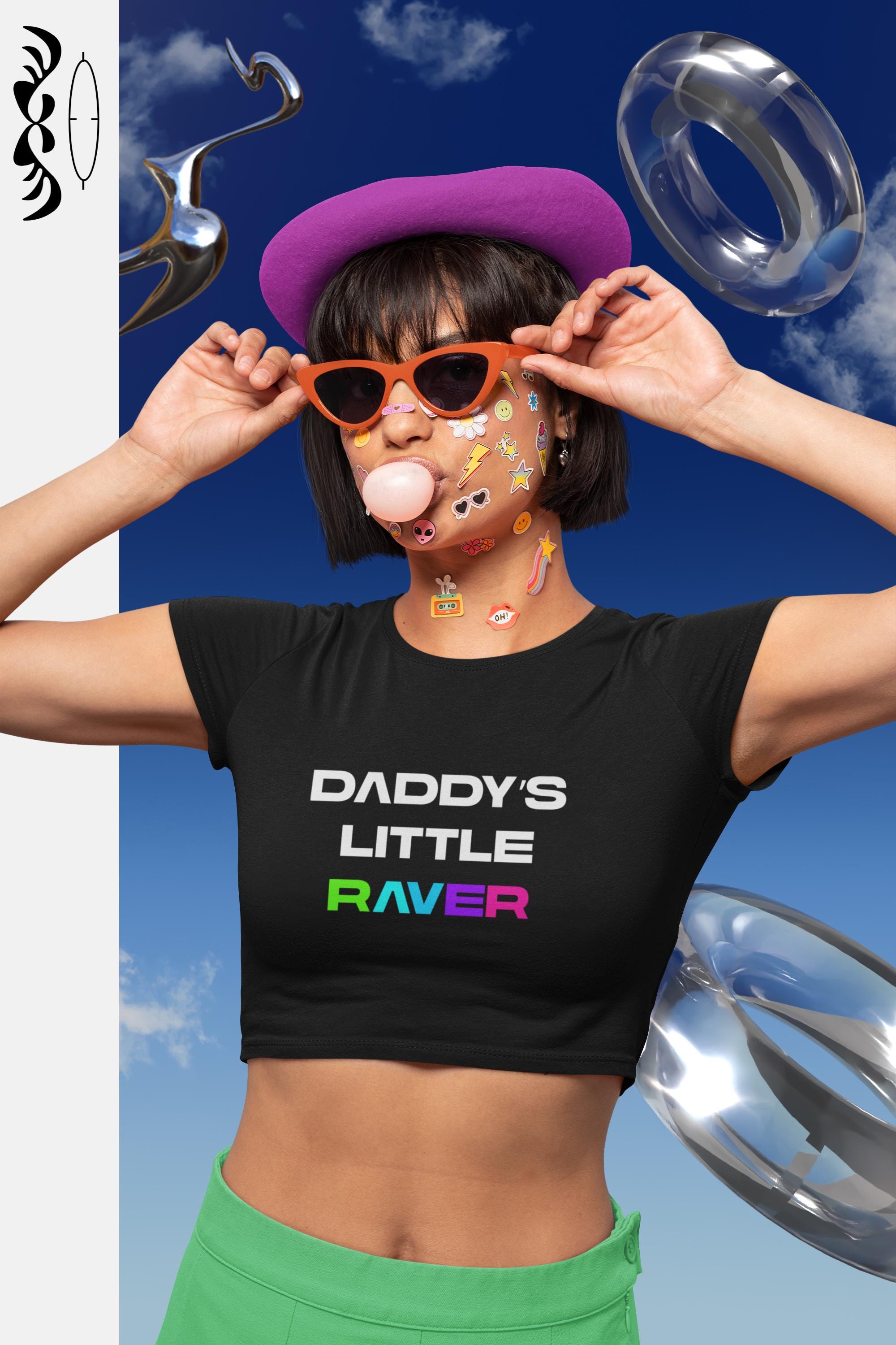 Daddy's Little Raver Crop Top, Bella Canvas 6681, Rainbow Rave Festival Shirt, Edgy Y2K Party Girl Aesthetic Crop Tee - Thumbnail 5