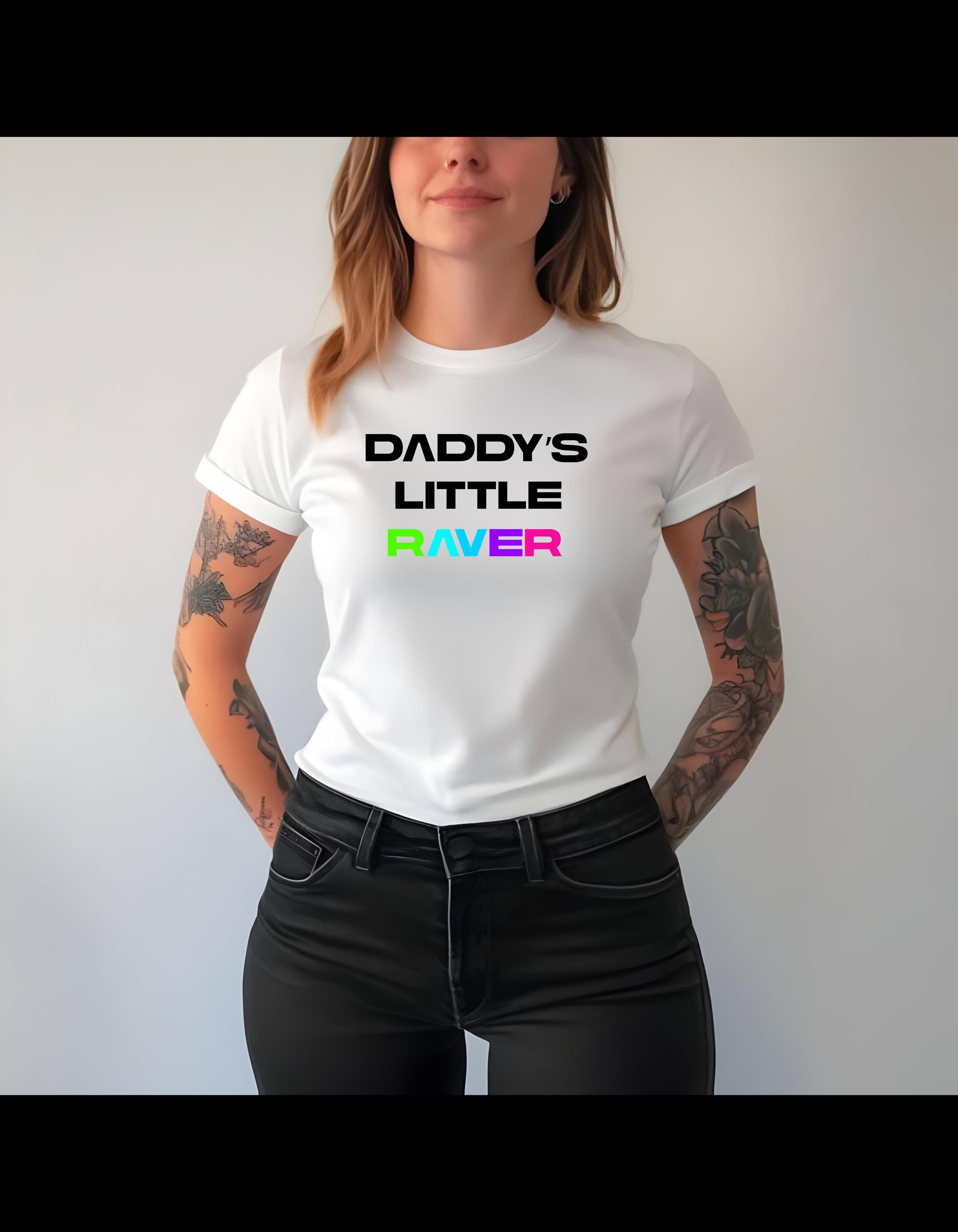 Daddy's Little Raver Crop Top, Bella Canvas 6681, Rainbow Rave Festival Shirt, Edgy Y2K Party Girl Aesthetic Crop Tee - Thumbnail 4