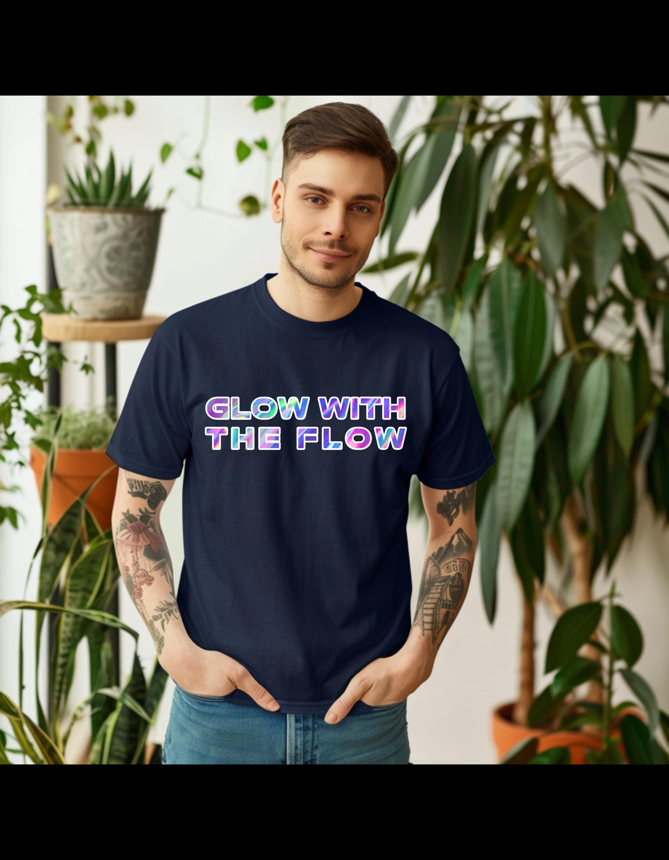 Glow With The Flow T-Shirt, Neon Rave Shirt, Gildan 64000 Unisex Tee, Festival EDM Graphic, Funny Party Quote, Club Vibes Tee - Thumbnail 6