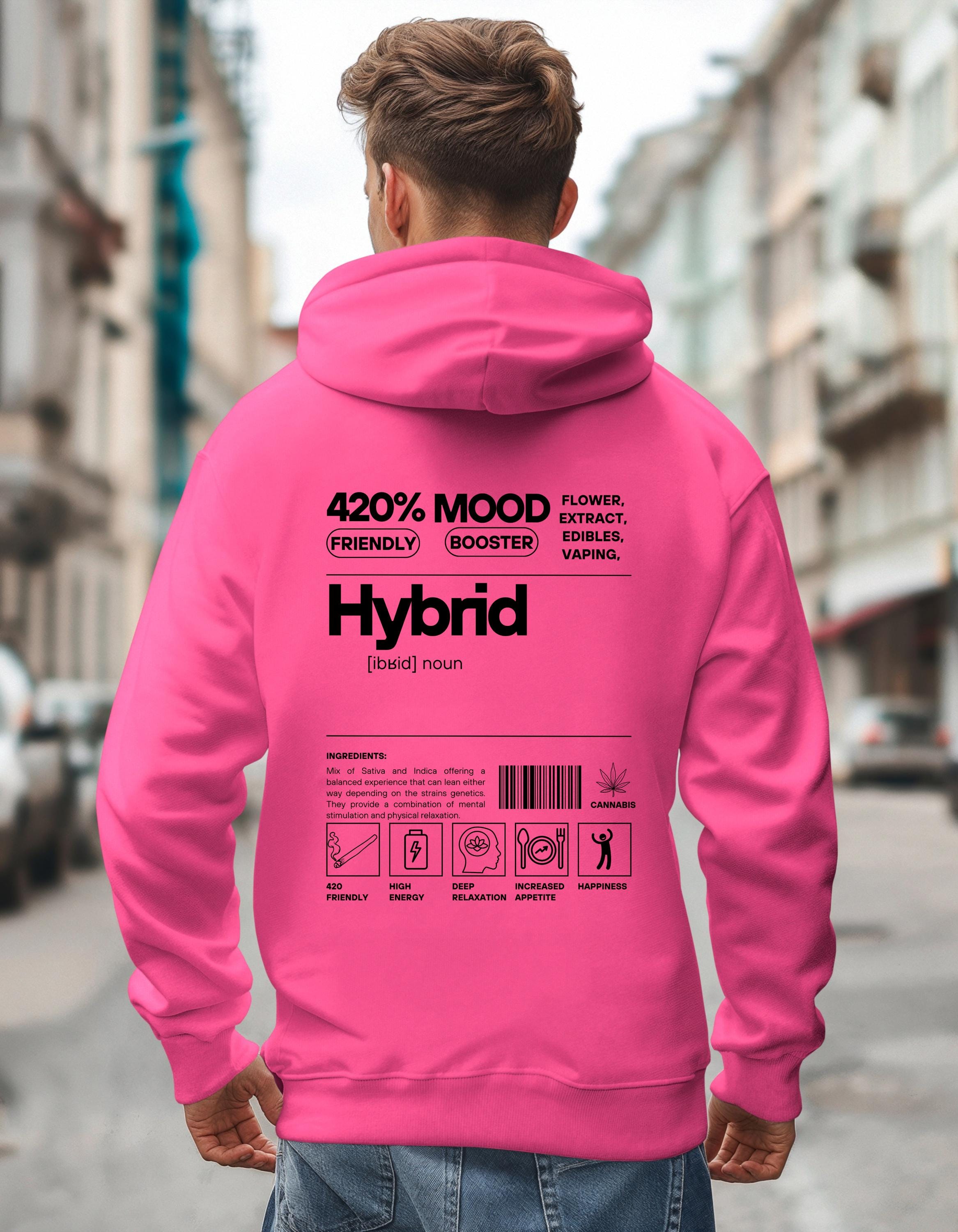 Hybrid Hoodie, Weed Streetwear Pullover | Gildan 18500 Hoodie | Cannabis Fashion | Stoner Gift, 420 Hybrid Strain Hoodie | Unisex Sweatshirt - Thumbnail 2