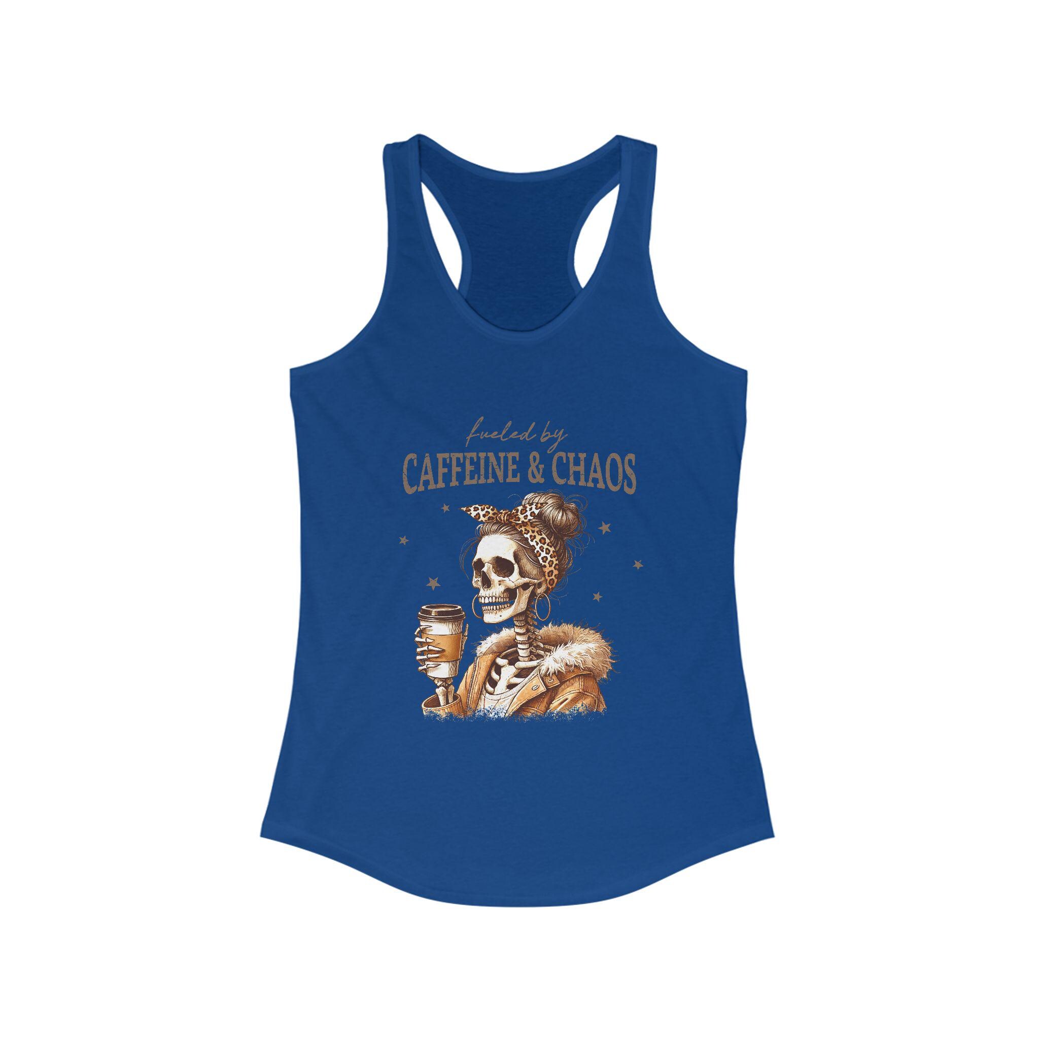 Fueled by Caffeine & Chaos Tank Top - Skeleton Coffee Graphic Tank, Spooky Coffee Lover Gift, Chaos Crew Top - Thumbnail 7