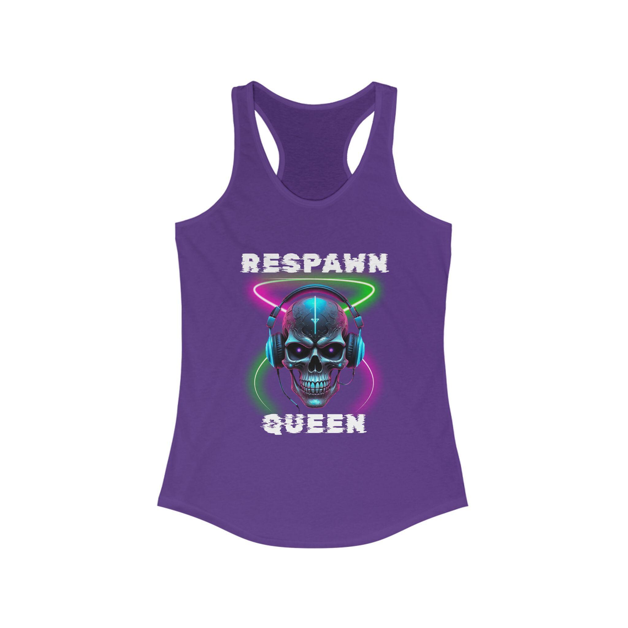 Respawn Queen Tank Racerback Top - Gamer Girl Graphic Shirt, Funny Gaming & Workout Tank, Cute Nerdy Video Game Aesthetic - Thumbnail 6