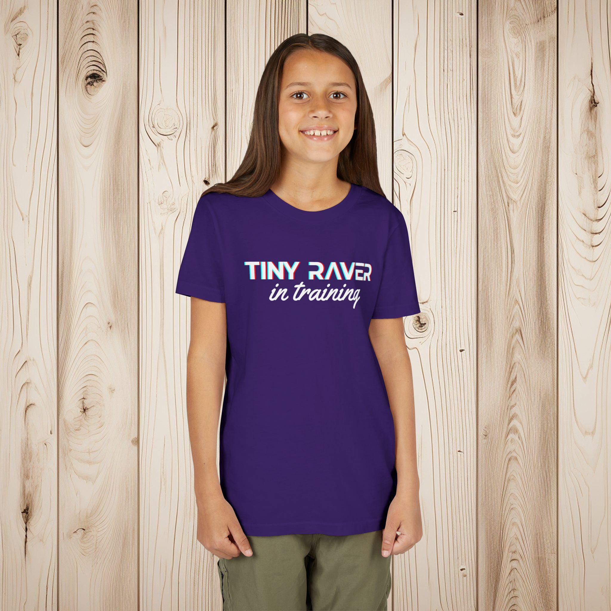 Tiny Raver in Training Youth T-Shirt, Bella Canvas 3001Y Kids Rave Shirt, Funny EDM Festival Clothing for Kids, Music Lover Outfit - Thumbnail 3