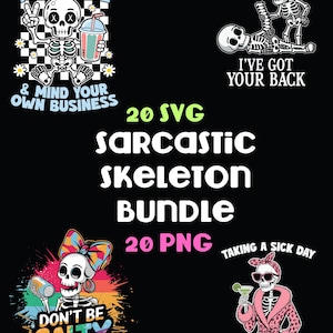 Sarcastic Skeleton Clipart Bundle: Gothic Skull Graphics for Cricut & Sublimation (Digital Download)