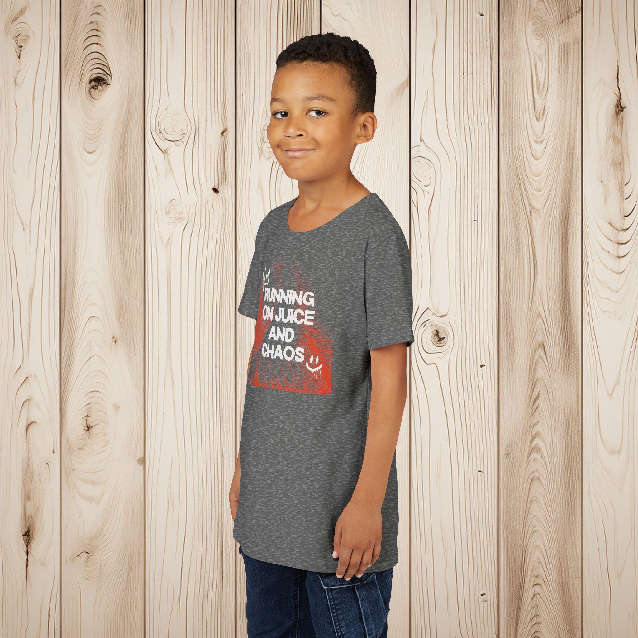 Running on Juice and Chaos Youth T-Shirt, Bella Canvas 3001Y Kids Tee, High Energy Kid Shirt, Soft Cotton Graphic Tee, Toddler & Youth Sizes - Thumbnail 5