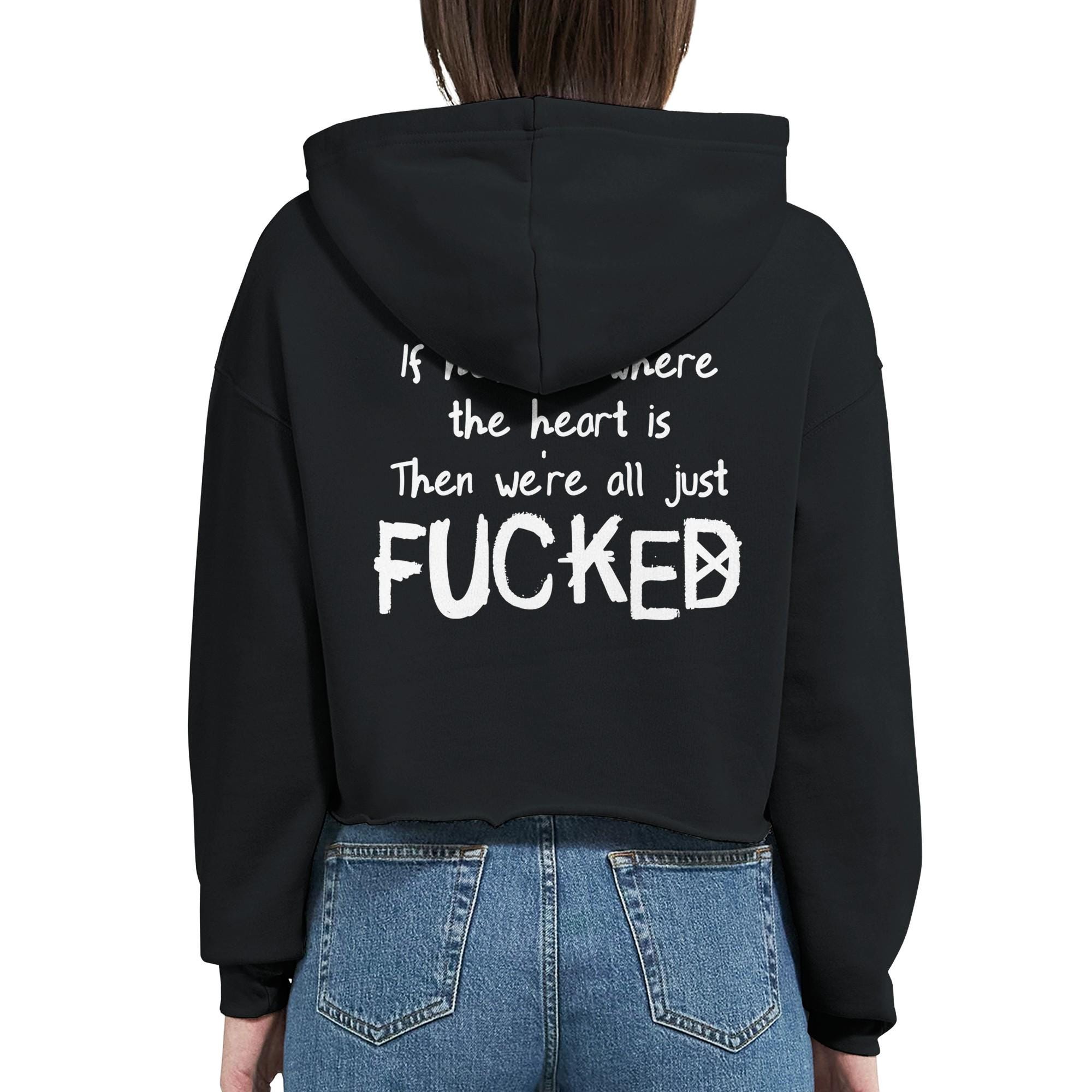 Where The Heart Is Cropped Hoodie for Women, Bella + Canvas 7502 Black, Cozy Casual Pullover Sweatshirt - Thumbnail 3