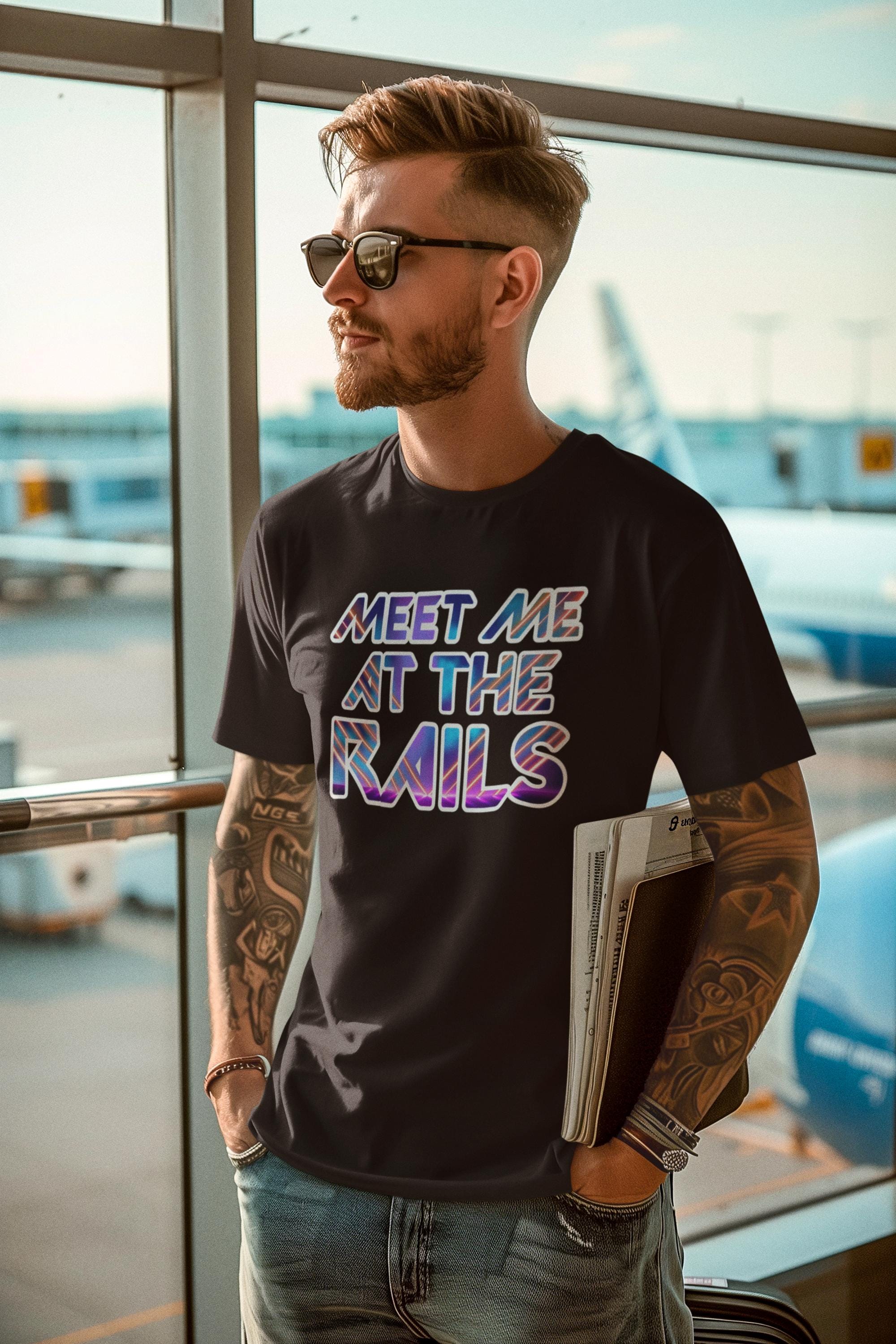 Meet Me at the Rails T-Shirt, Rave Graphic Tee, Festival EDM Shirt, Bass Drop Front Row Vibes, Gildan 64000 Unisex - Thumbnail 5