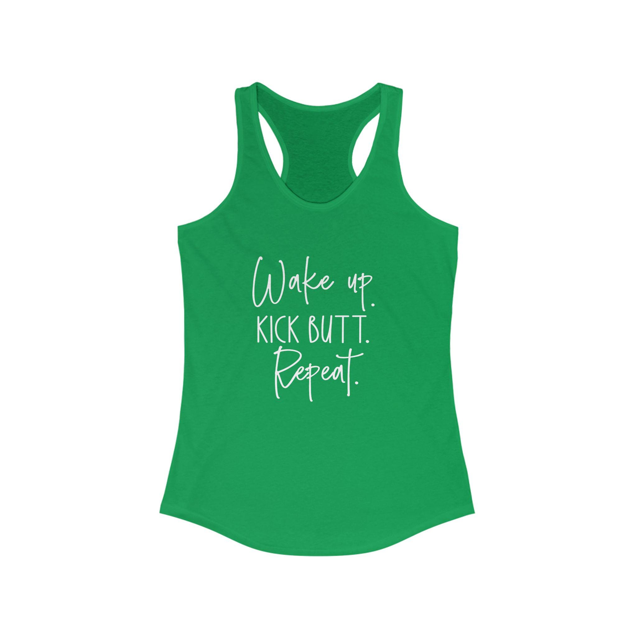 Wake Up Kick Butt Repeat Tank Top : Motivational Workout Shirt, Next Level 1533 Racerback, Fitness Gym Tank for Women, Girl Boss Activewear - Thumbnail 7