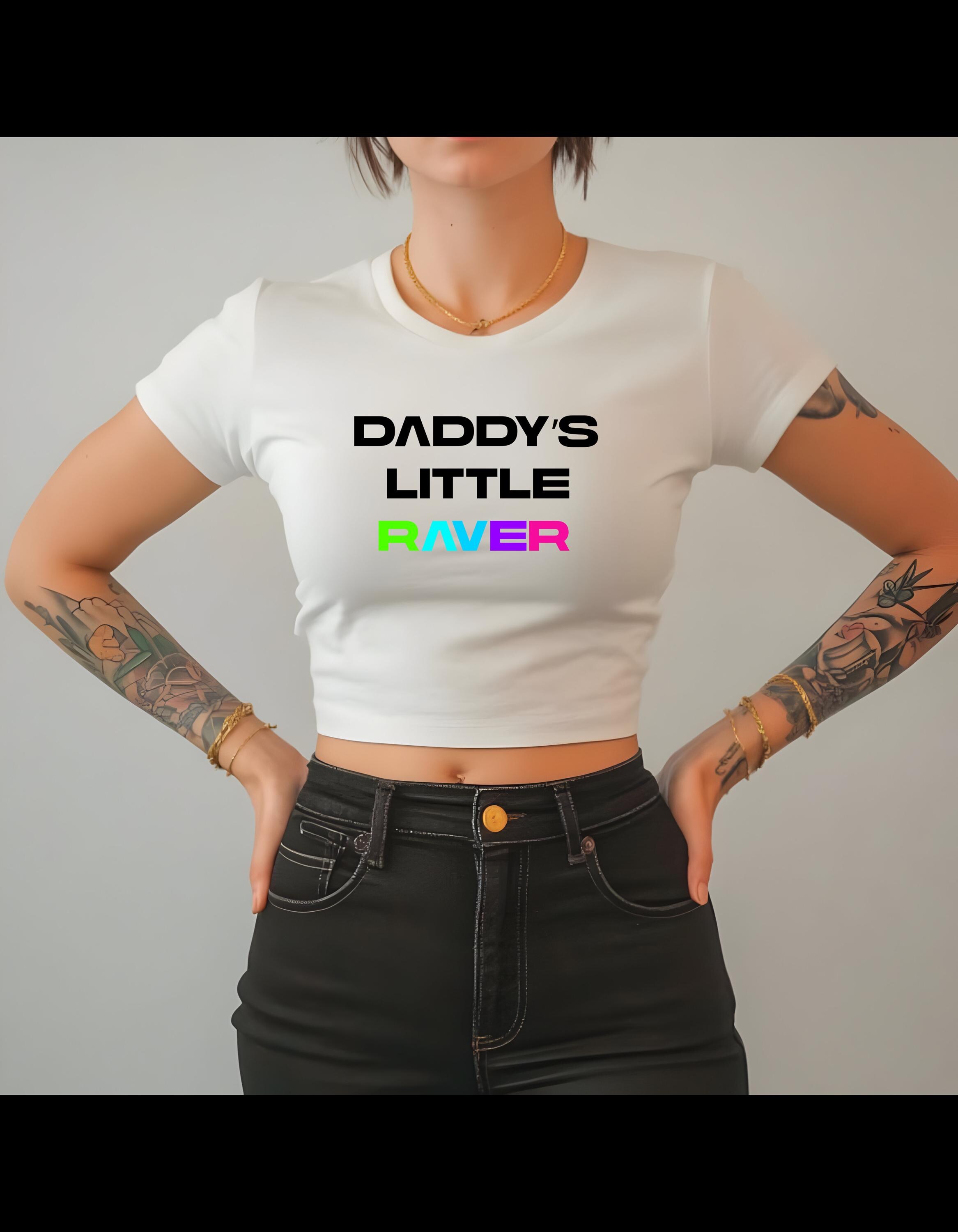 Daddy's Little Raver Crop Top, Bella Canvas 6681, Rainbow Rave Festival Shirt, Edgy Y2K Party Girl Aesthetic Crop Tee - Thumbnail 3