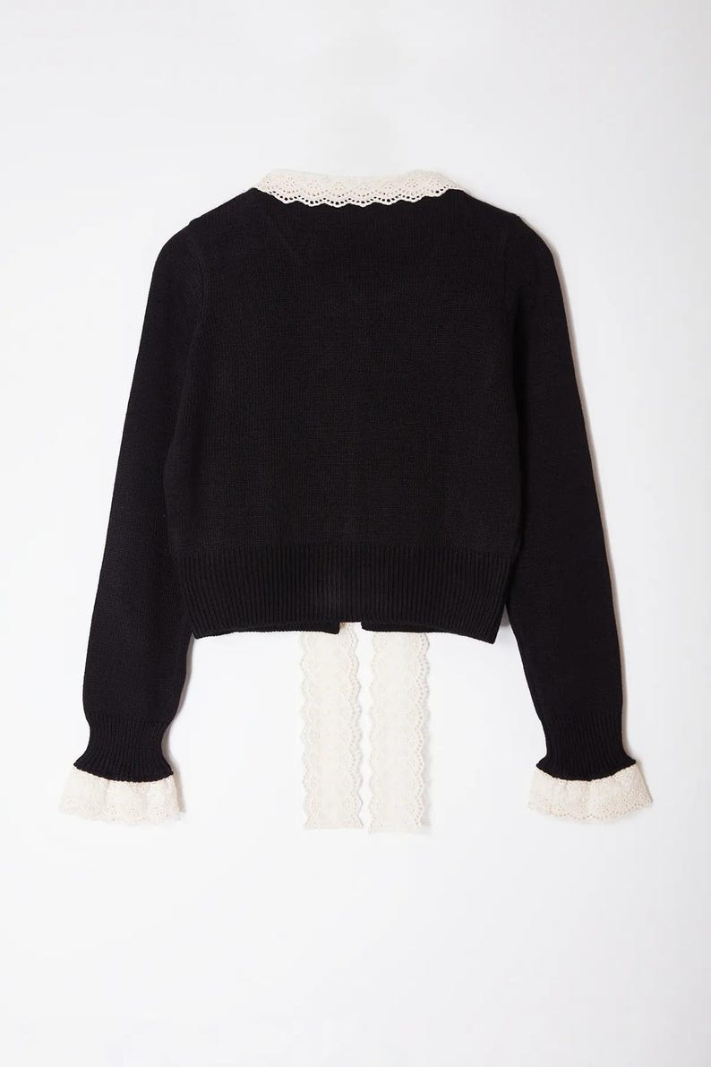Pre-Order White Lace-up Bow Pattern Sweater Cardigan main image 1