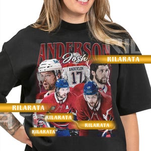 Könnte beinhalten: Schwarzes Unisex-T-Shirt für Erwachsene mit einem Hockey-Design. Es zeigt eine Collage von Spielern, den Namen "Anderson" und die Nummer "17". Das Shirt zeigt auch den Text "RILARATA" und "READY CUSTOM DESIGNS".